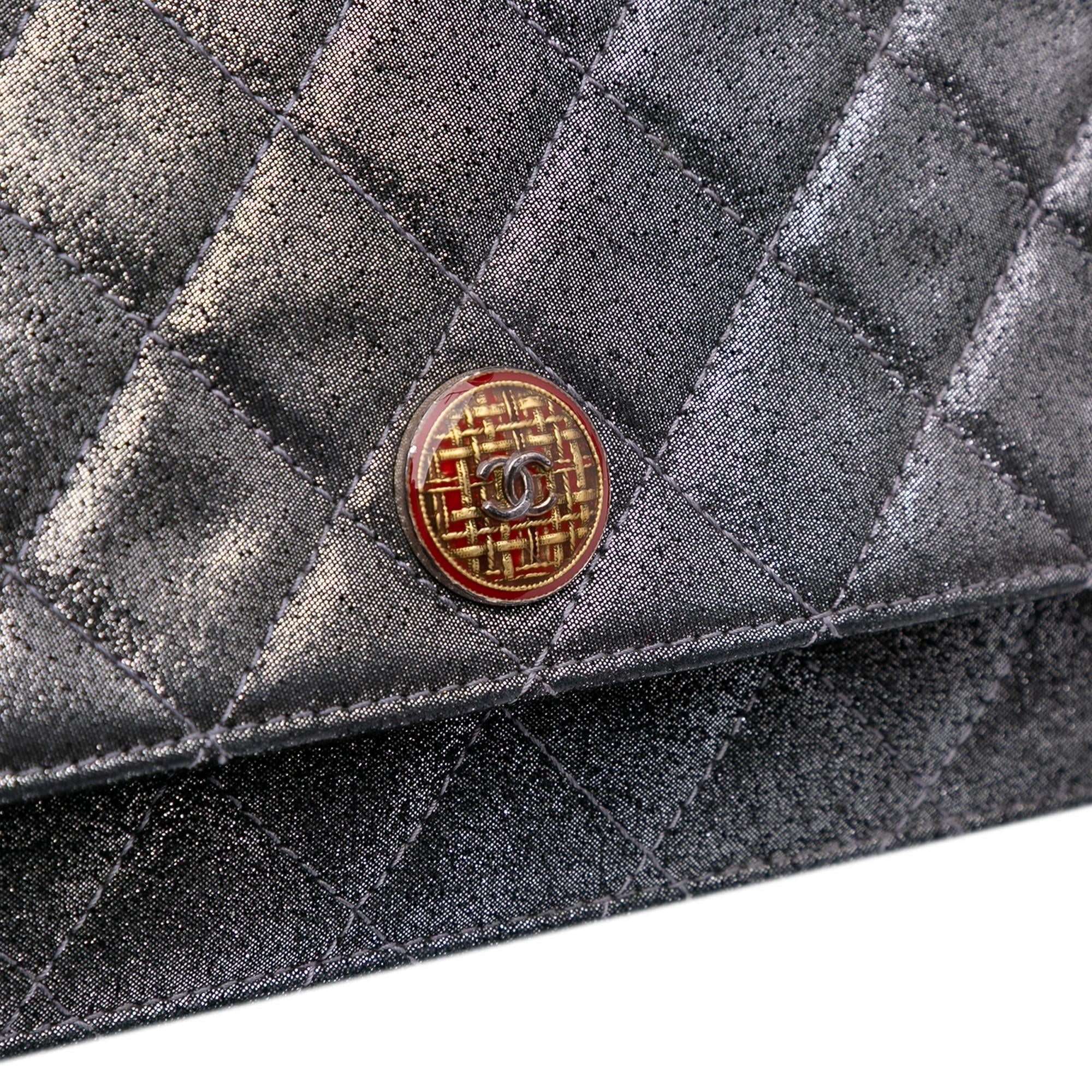 Chanel Quilted Iridescent Lambskin Tartan Button Wallet On Chain