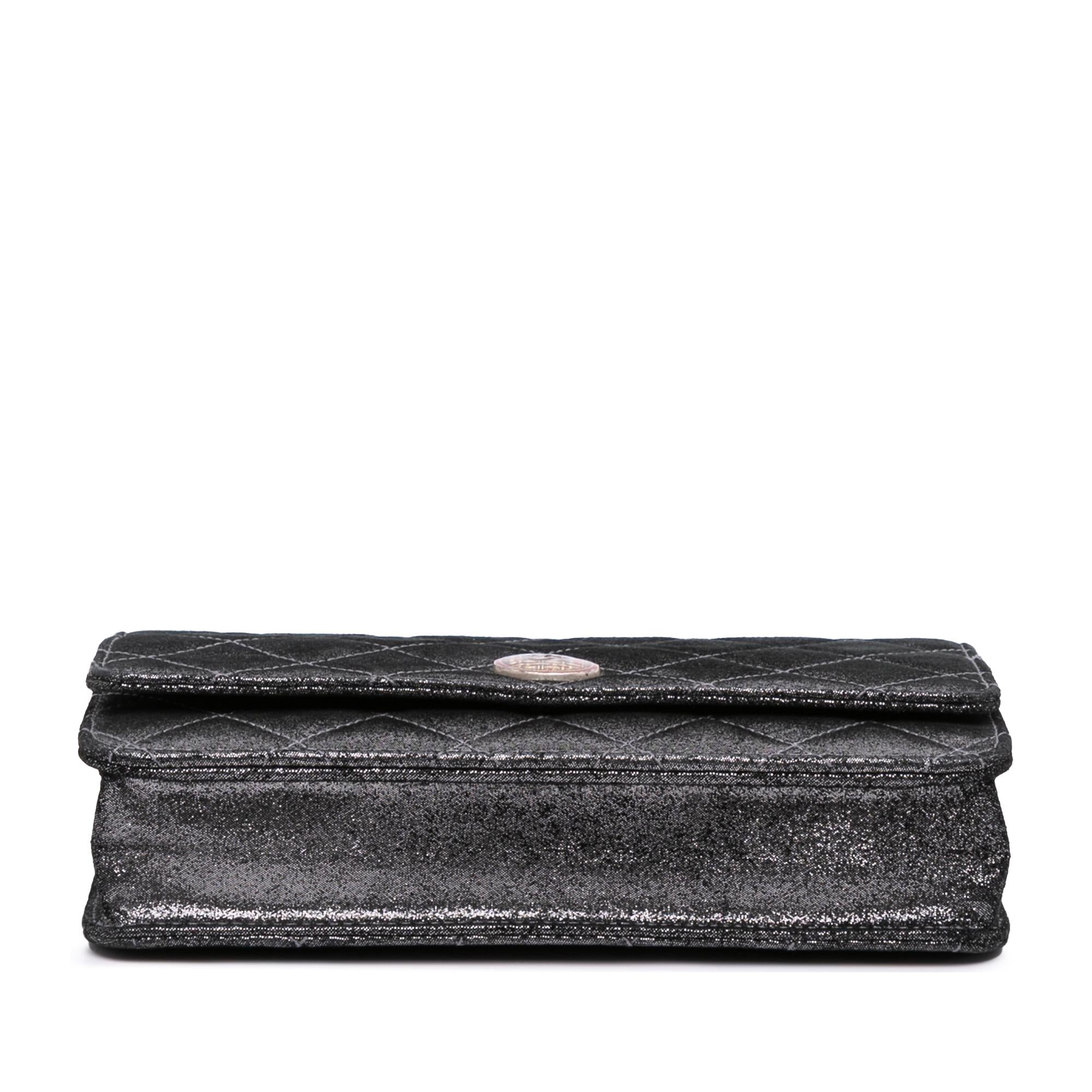 Chanel Quilted Iridescent Lambskin Tartan Button Wallet On Chain