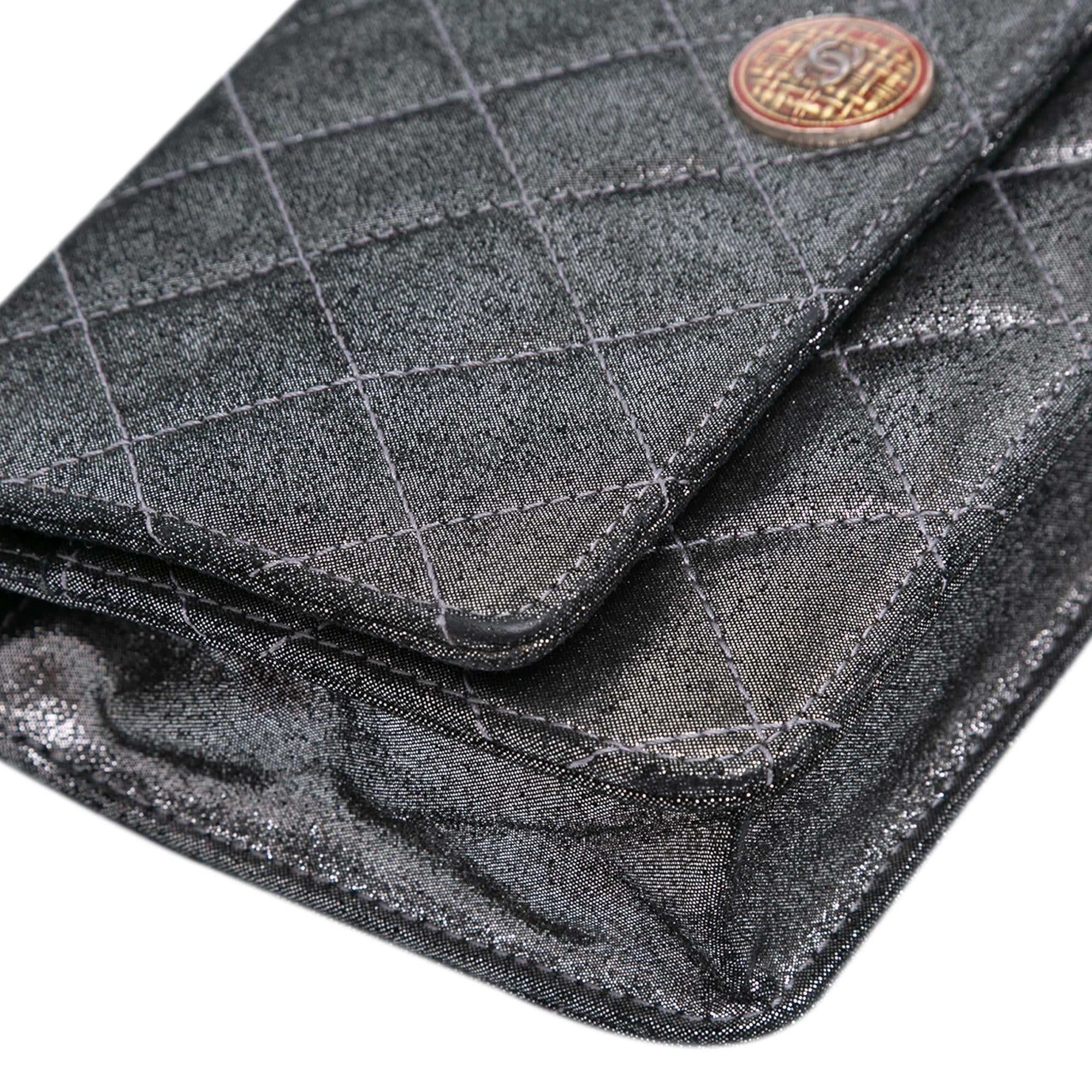 Chanel Quilted Iridescent Lambskin Tartan Button Wallet On Chain