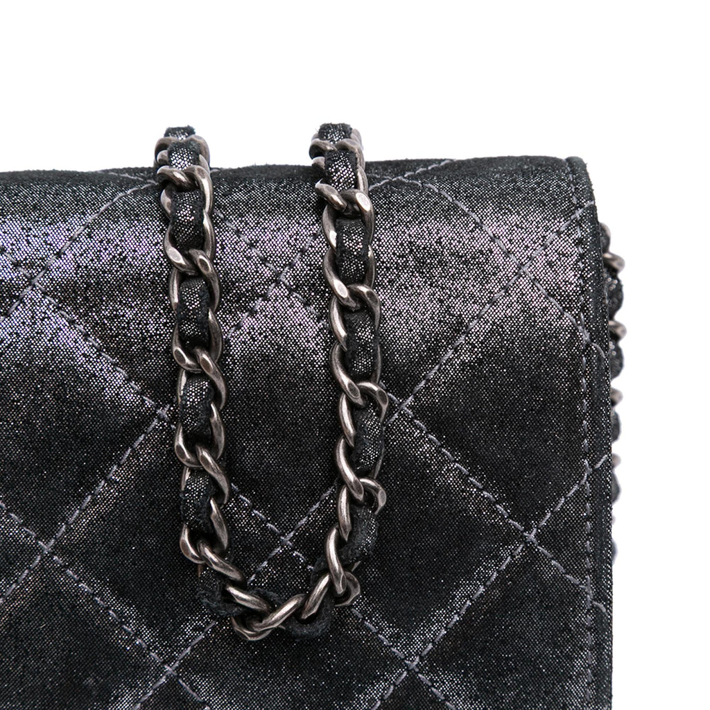 Chanel Quilted Iridescent Lambskin Tartan Button Wallet On Chain