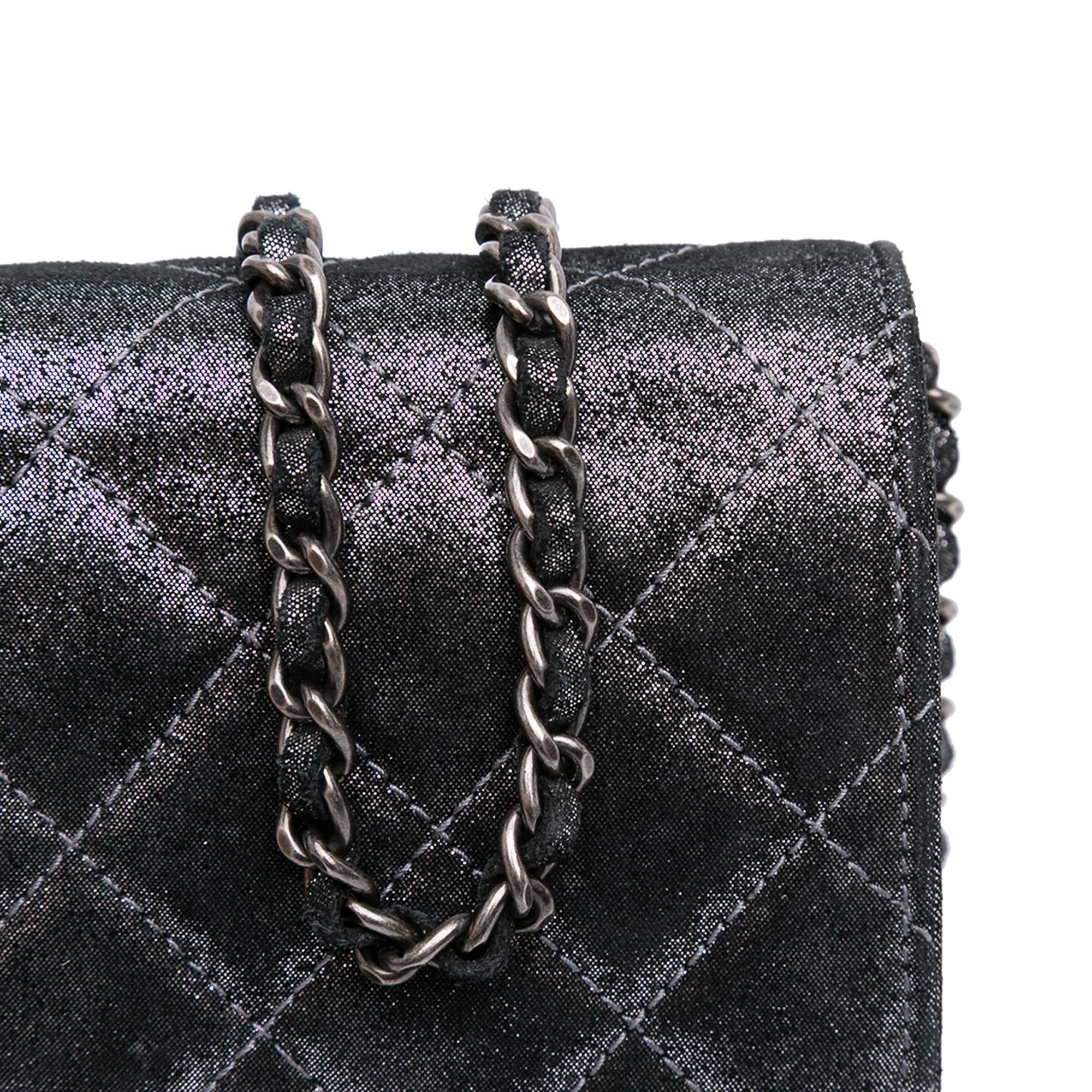 Chanel Quilted Iridescent Lambskin Tartan Button Wallet On Chain