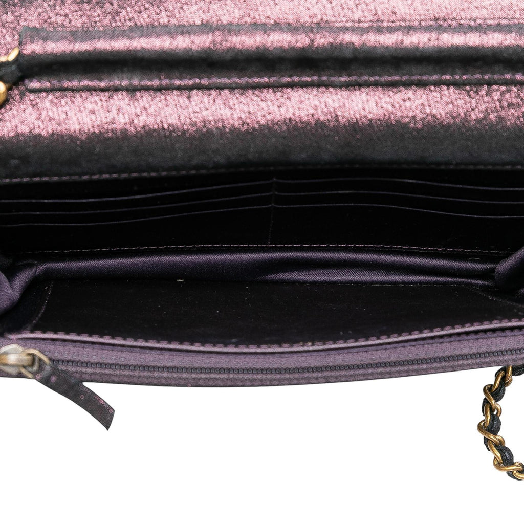 Chanel Quilted Iridescent Lambskin Tartan Button Wallet On Chain