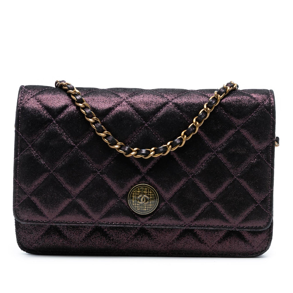 Chanel Quilted Iridescent Lambskin Tartan Button Wallet On Chain