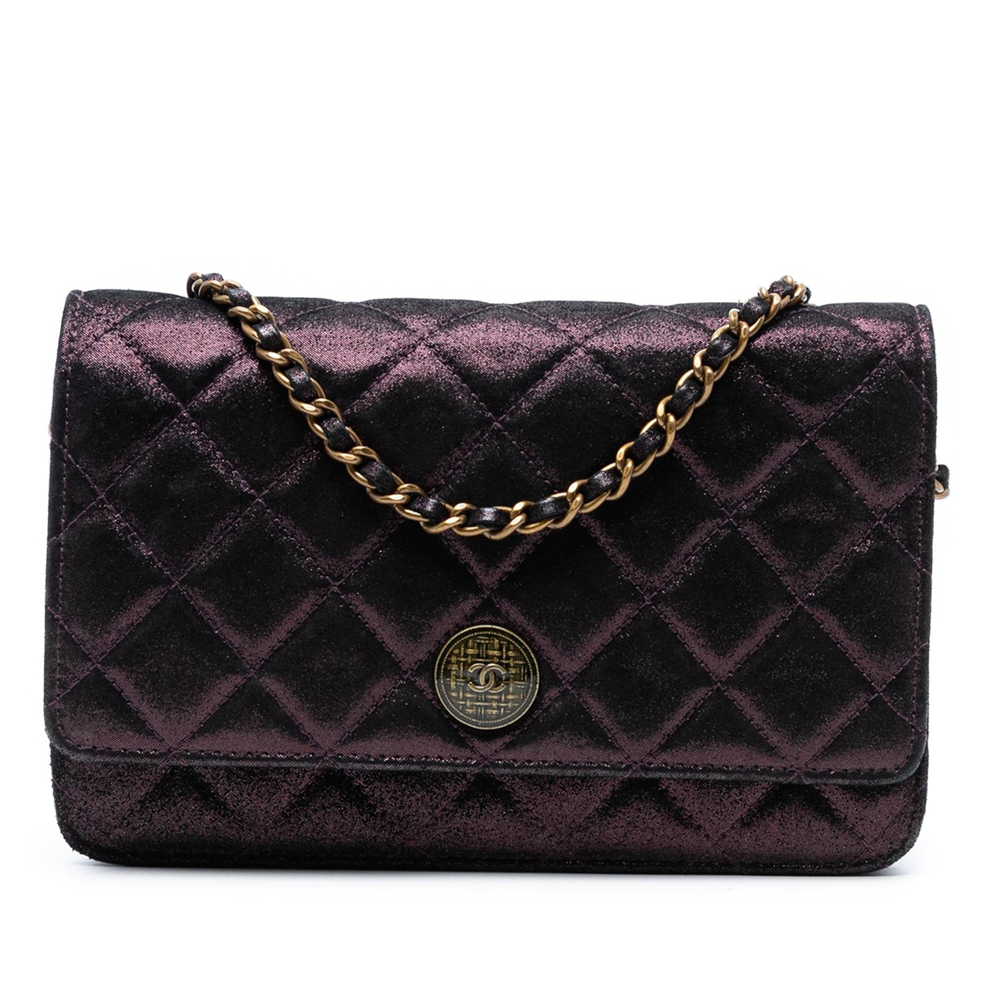 Chanel Quilted Iridescent Lambskin Tartan Button Wallet On Chain