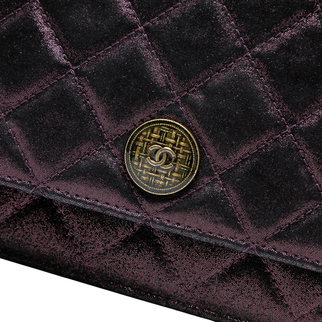 Chanel Quilted Iridescent Lambskin Tartan Button Wallet On Chain