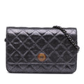 Chanel Quilted Iridescent Lambskin Tartan Button Wallet On Chain