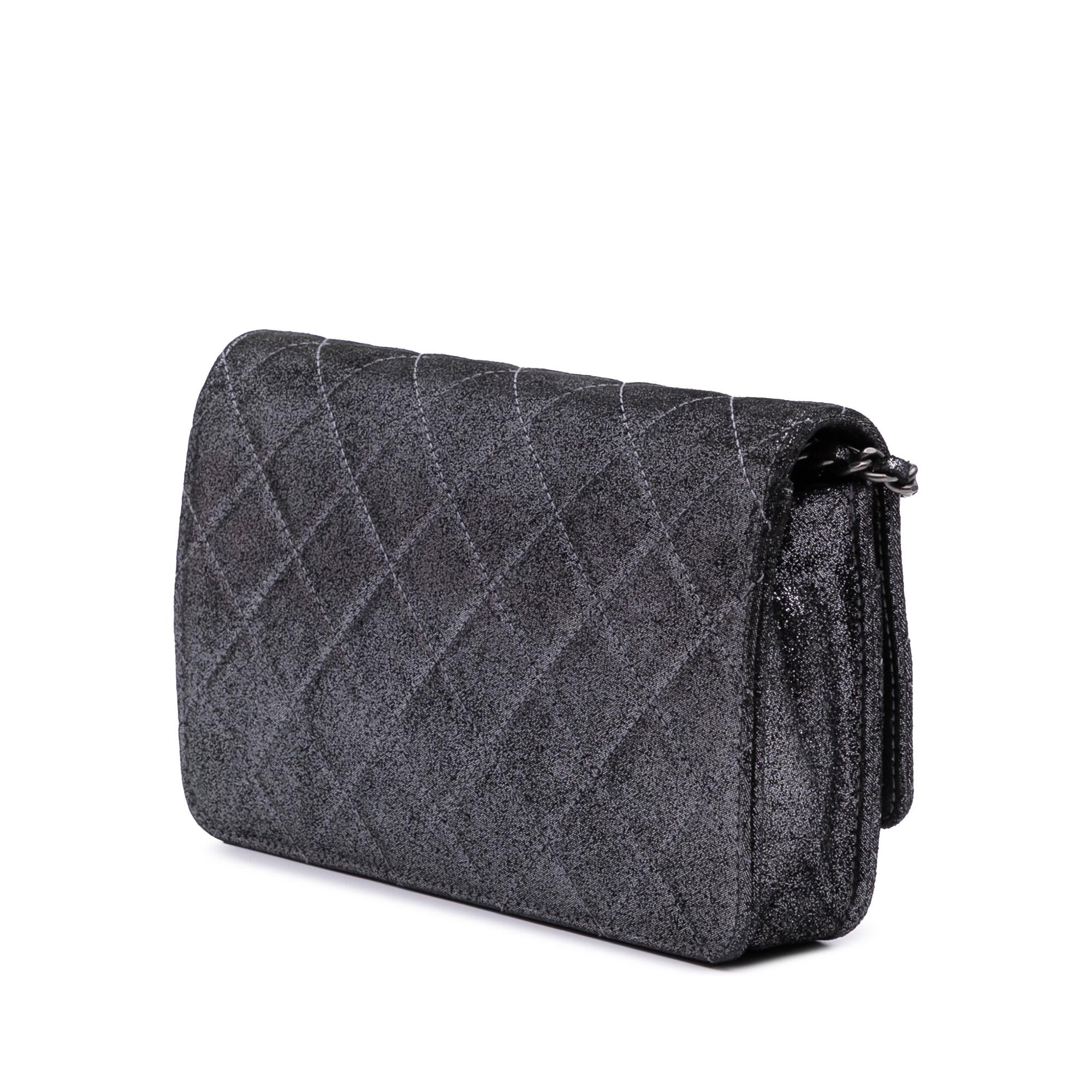 Chanel Quilted Iridescent Lambskin Tartan Button Wallet On Chain