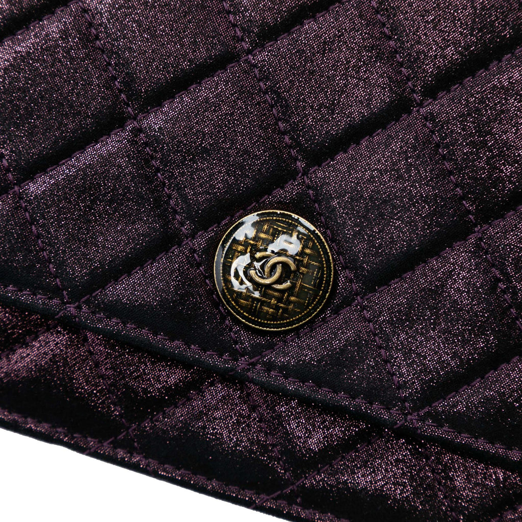 Chanel Quilted Iridescent Lambskin Tartan Button Wallet On Chain