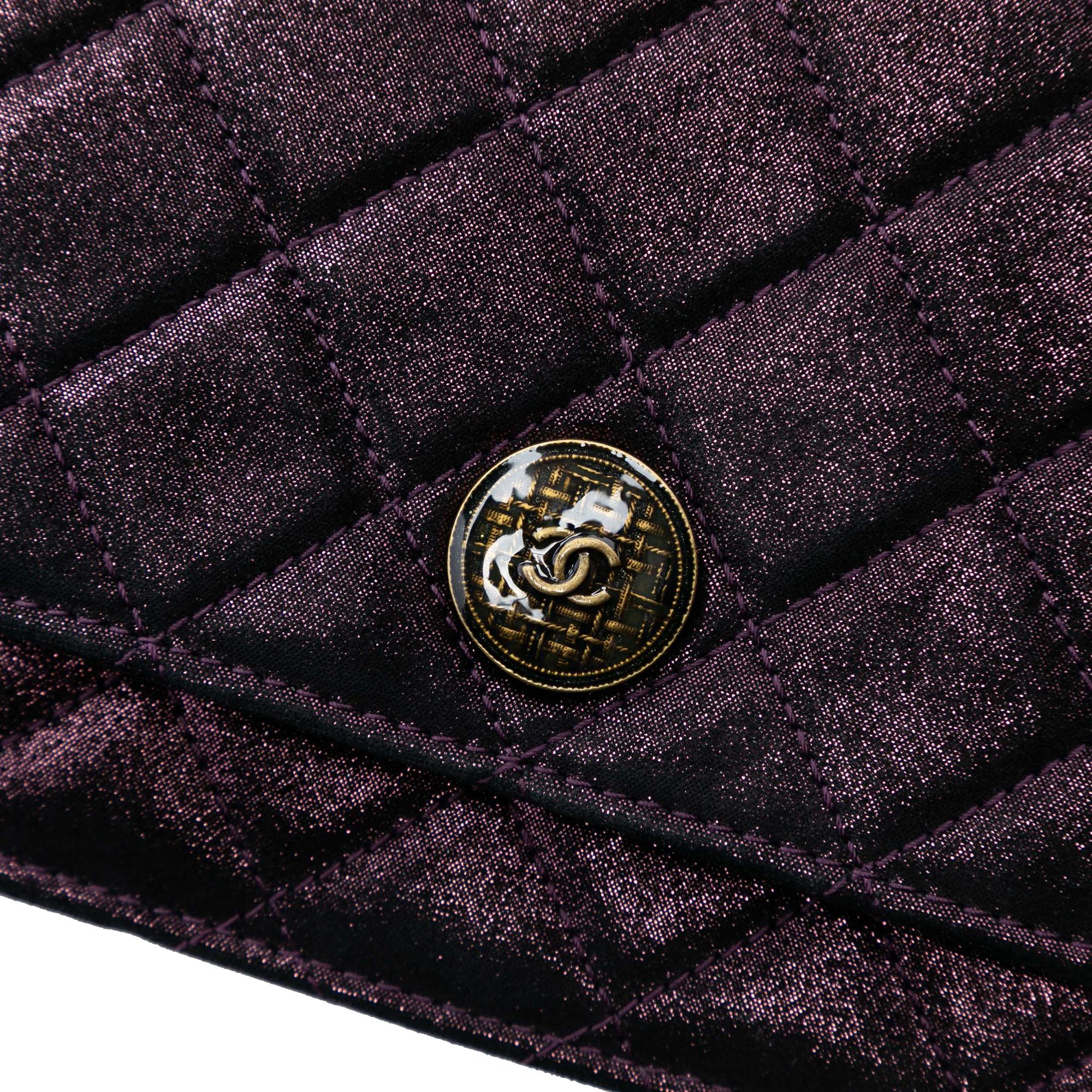 Chanel Quilted Iridescent Lambskin Tartan Button Wallet On Chain