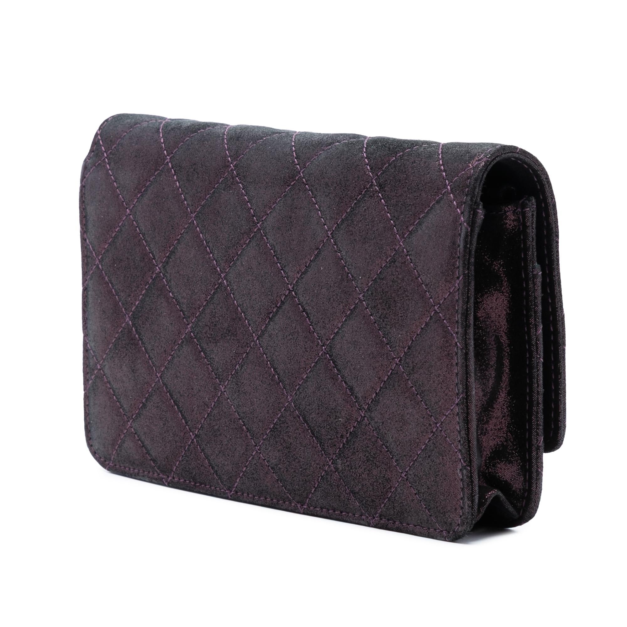 Chanel Quilted Iridescent Lambskin Tartan Button Wallet On Chain
