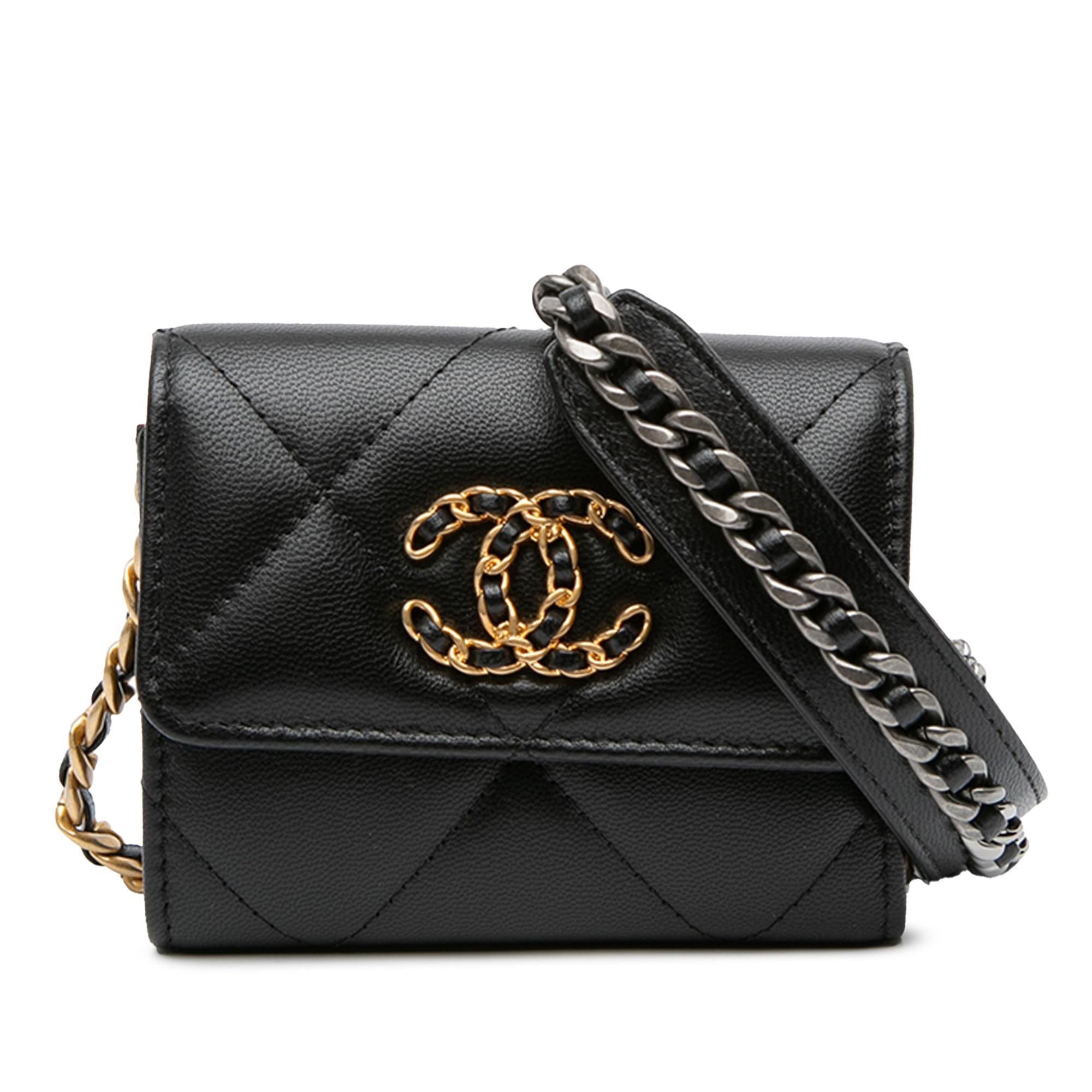 Chanel Quilted Lambskin 19 Flap Coin Purse With Chain
