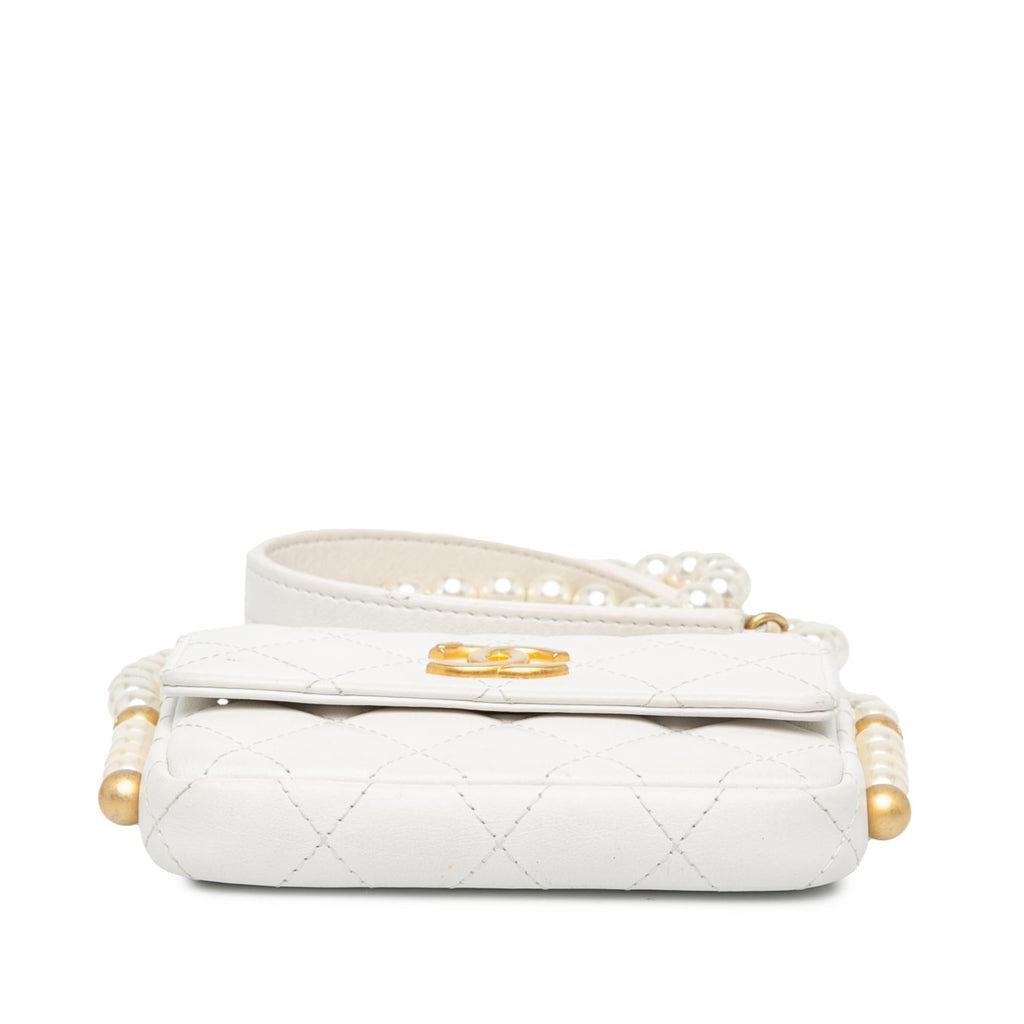 Chanel Quilted Lambskin About Pearls Card Holder On Chain (SHG-yBjq5O)