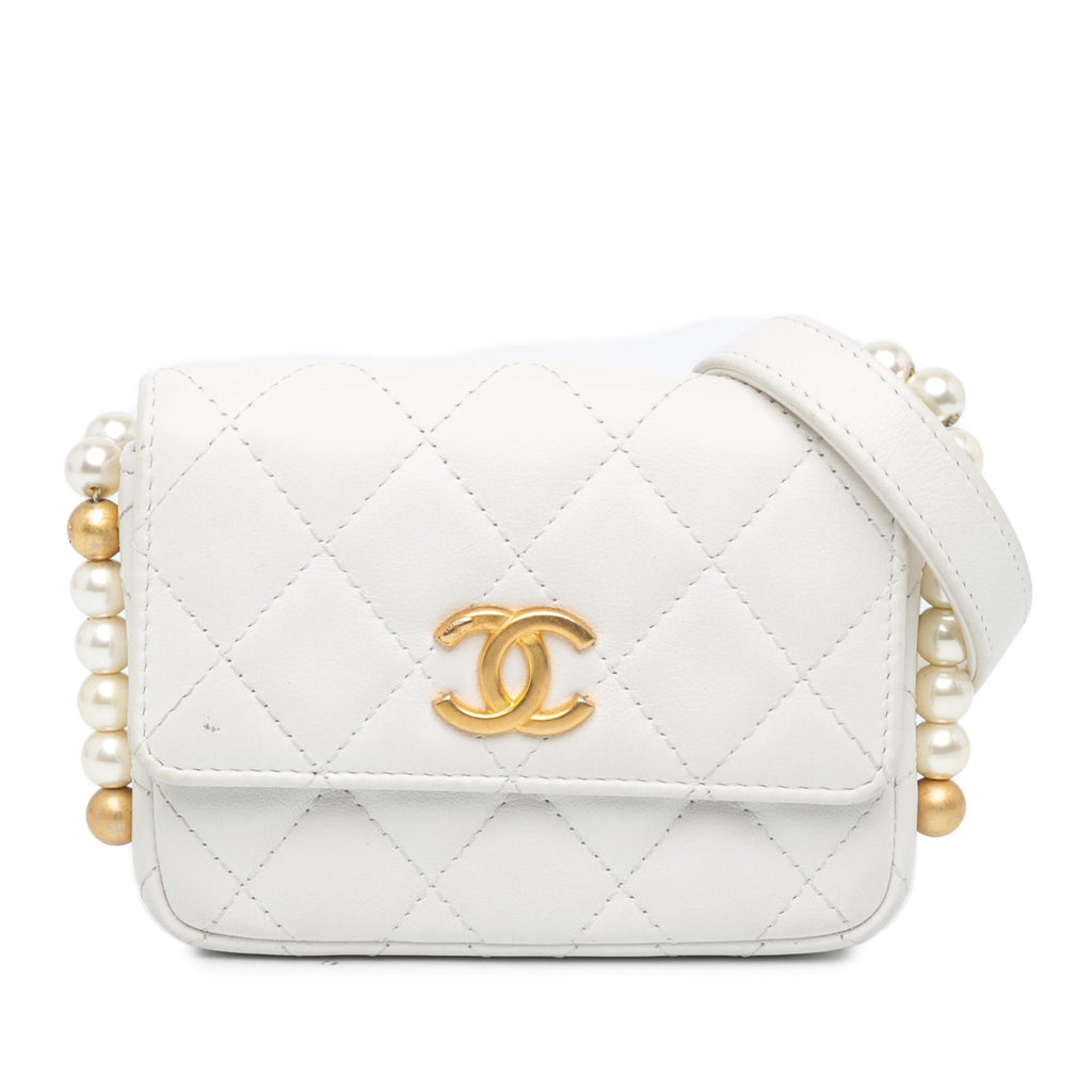 Chanel Quilted Lambskin About Pearls Card Holder On Chain (SHG-yBjq5O)
