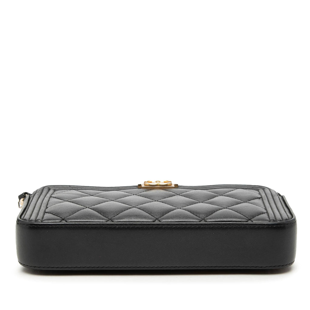 Chanel Quilted Lambskin Boy Double Zip Wallet On Chain