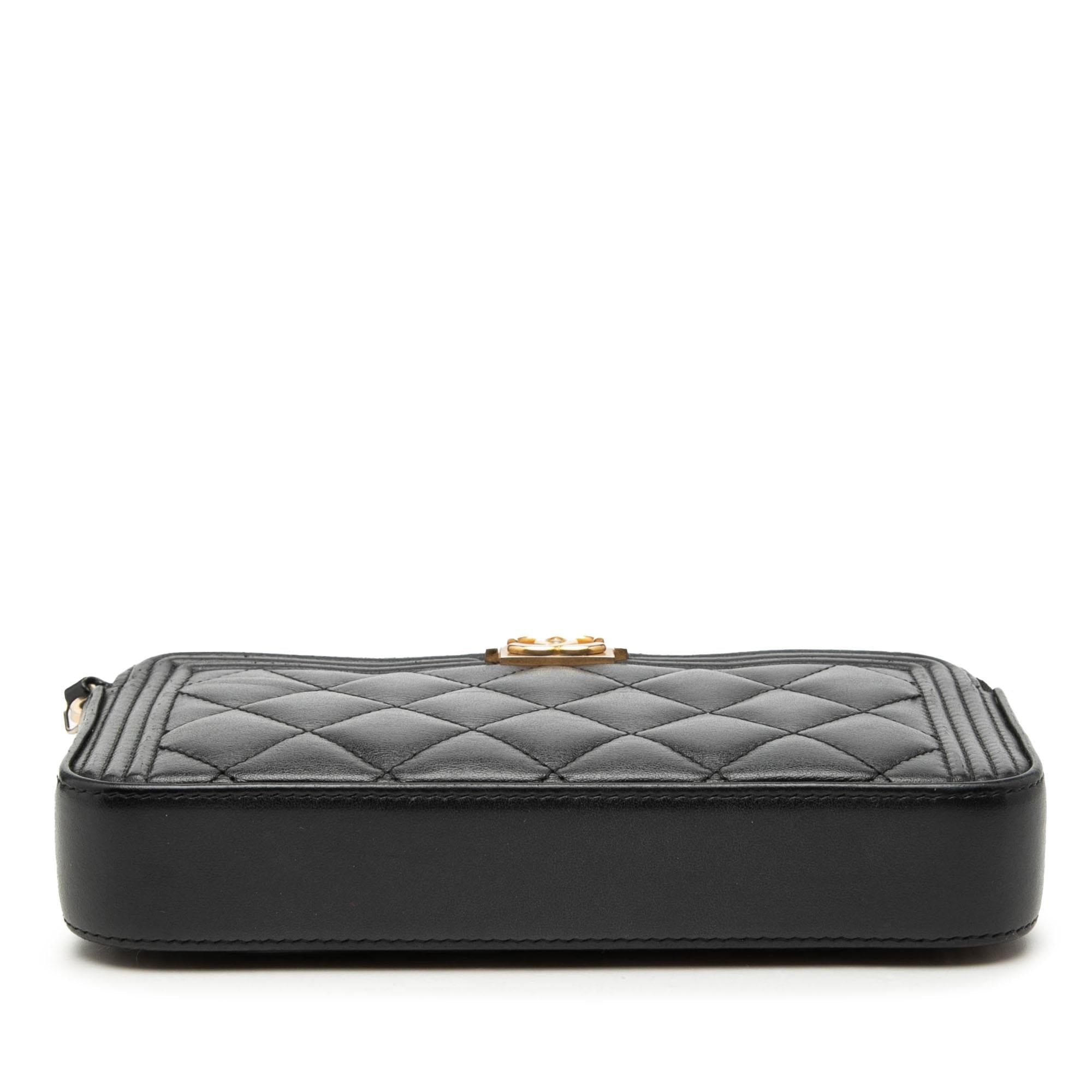Chanel Quilted Lambskin Boy Double Zip Wallet On Chain