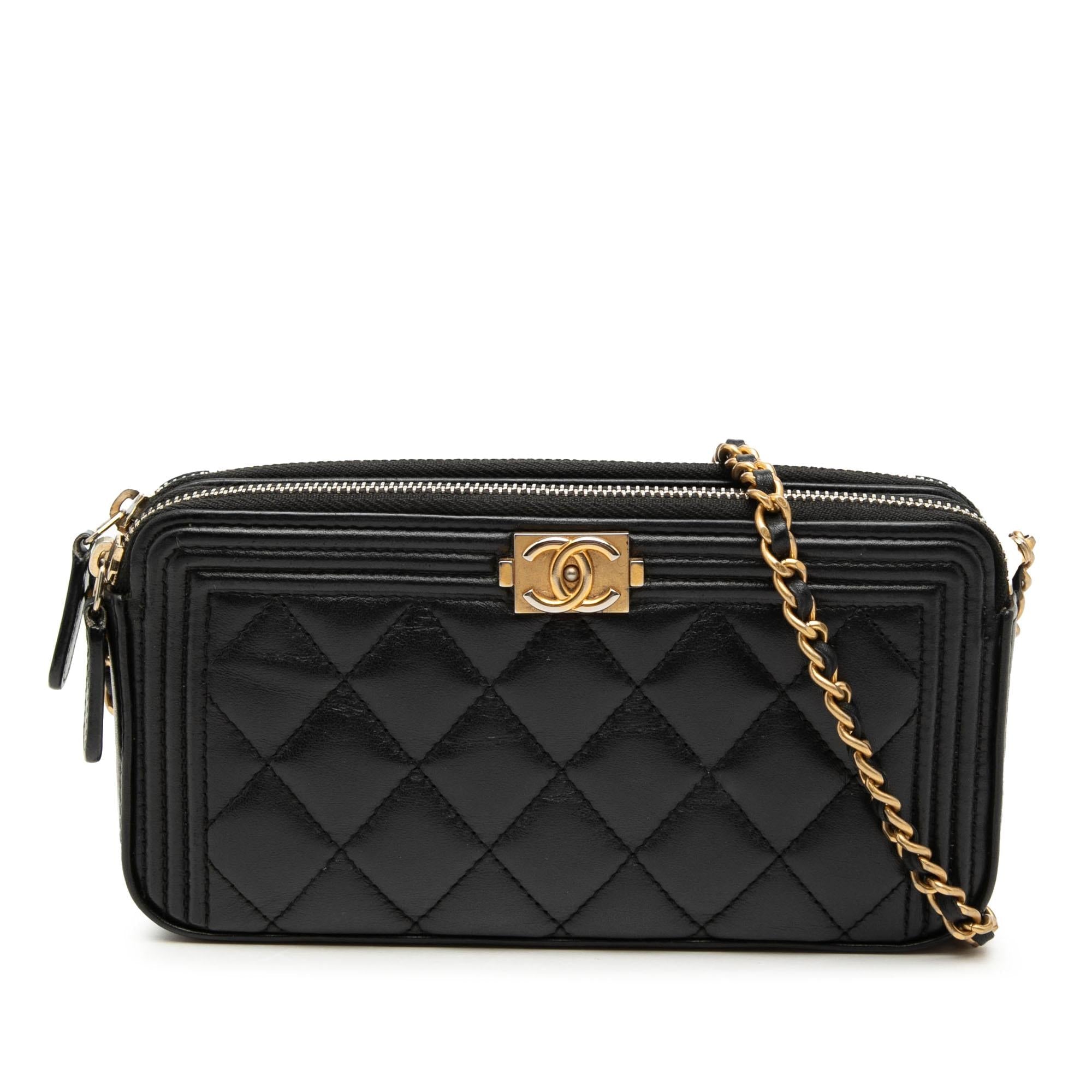 Chanel Quilted Lambskin Boy Double Zip Wallet On Chain