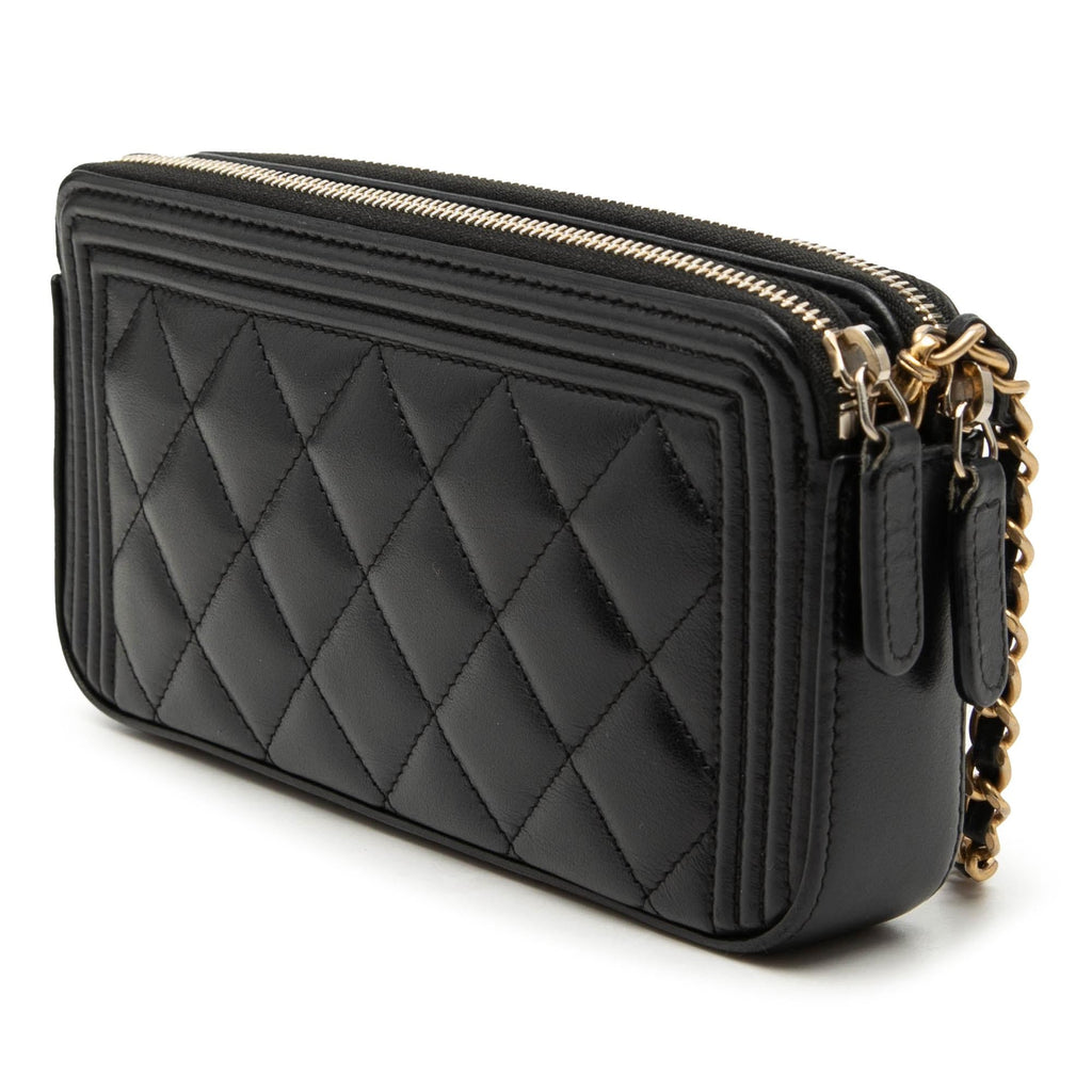 Chanel Quilted Lambskin Boy Double Zip Wallet On Chain