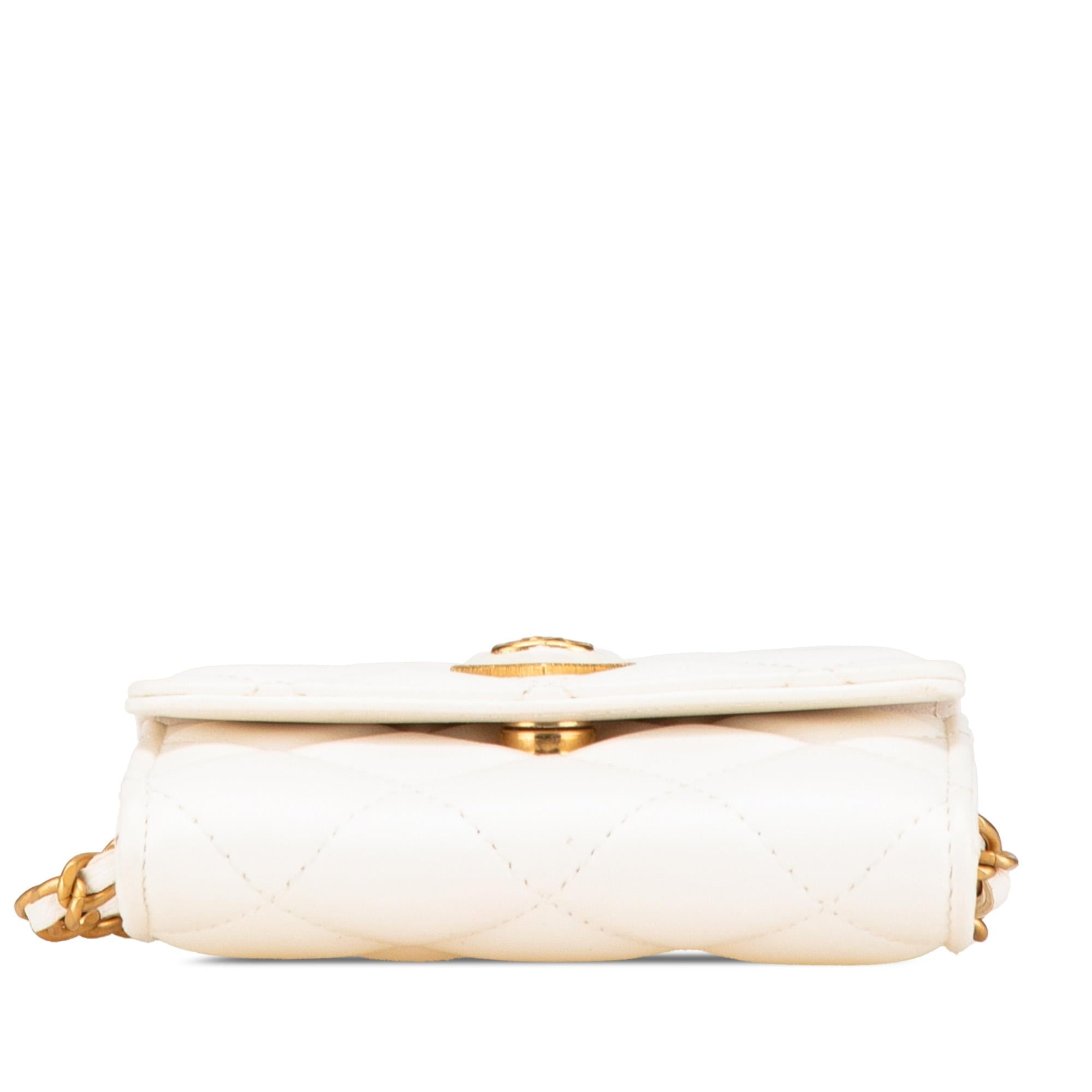 Chanel Quilted Lambskin Coco Love Card Holder On Chain