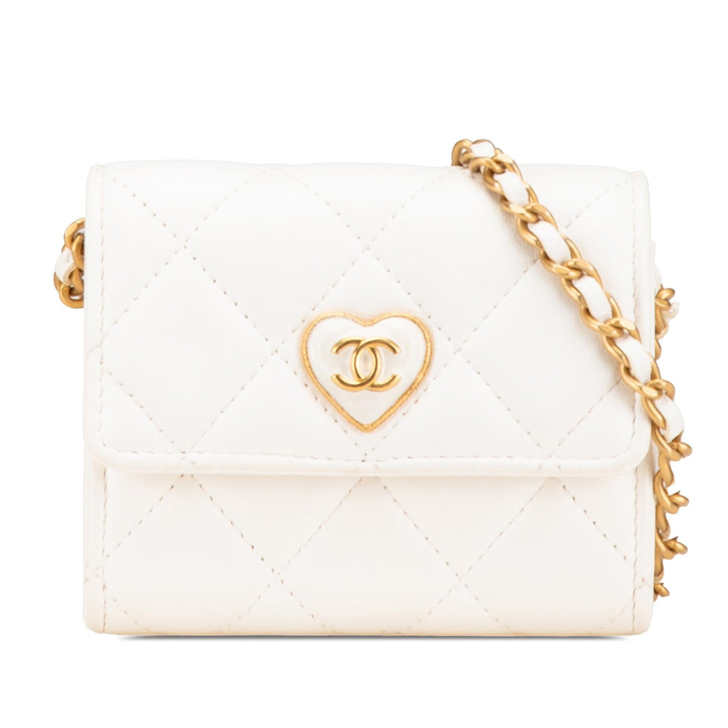 Chanel Quilted Lambskin Coco Love Card Holder On Chain