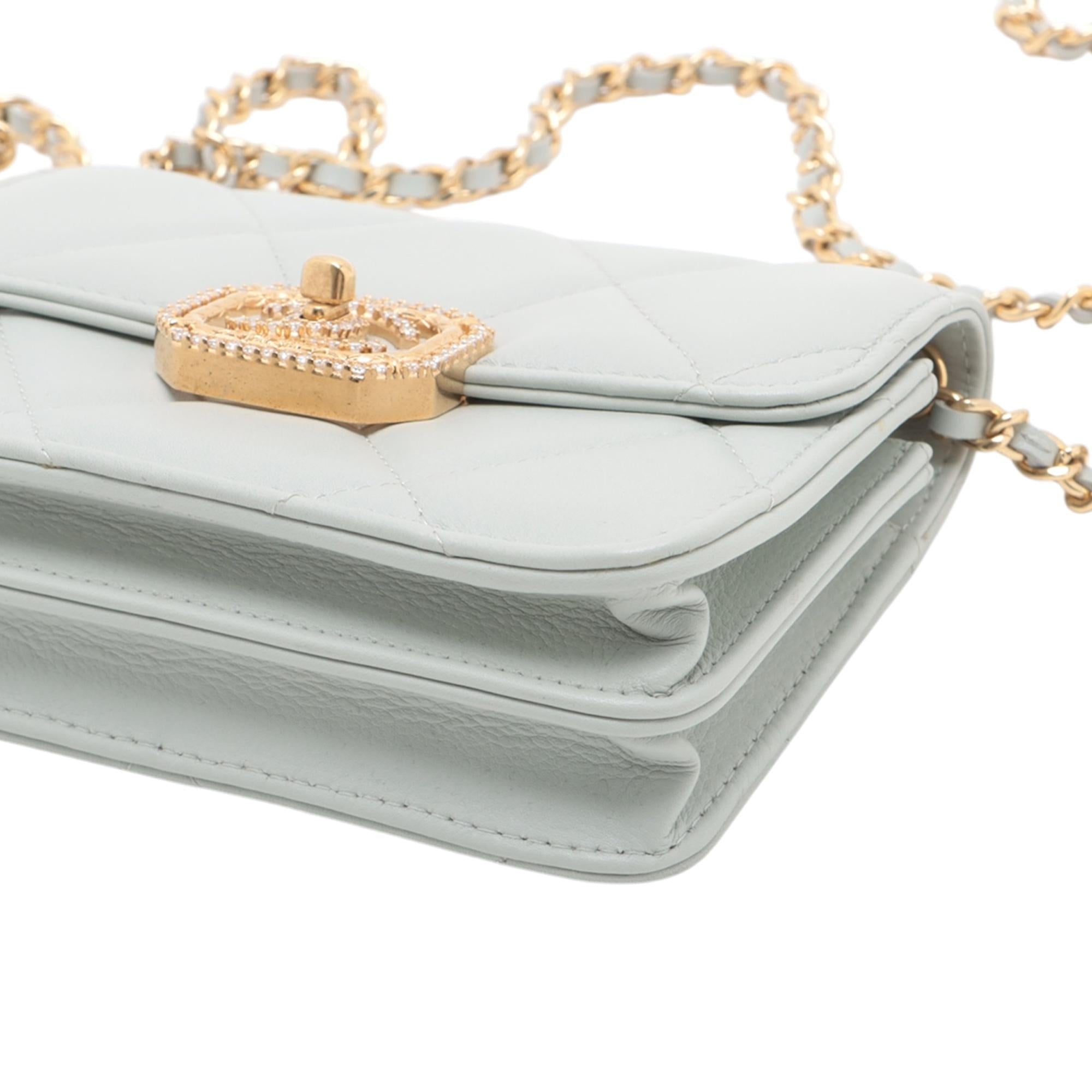 Chanel Quilted Lambskin Crystal Clutch on Chain