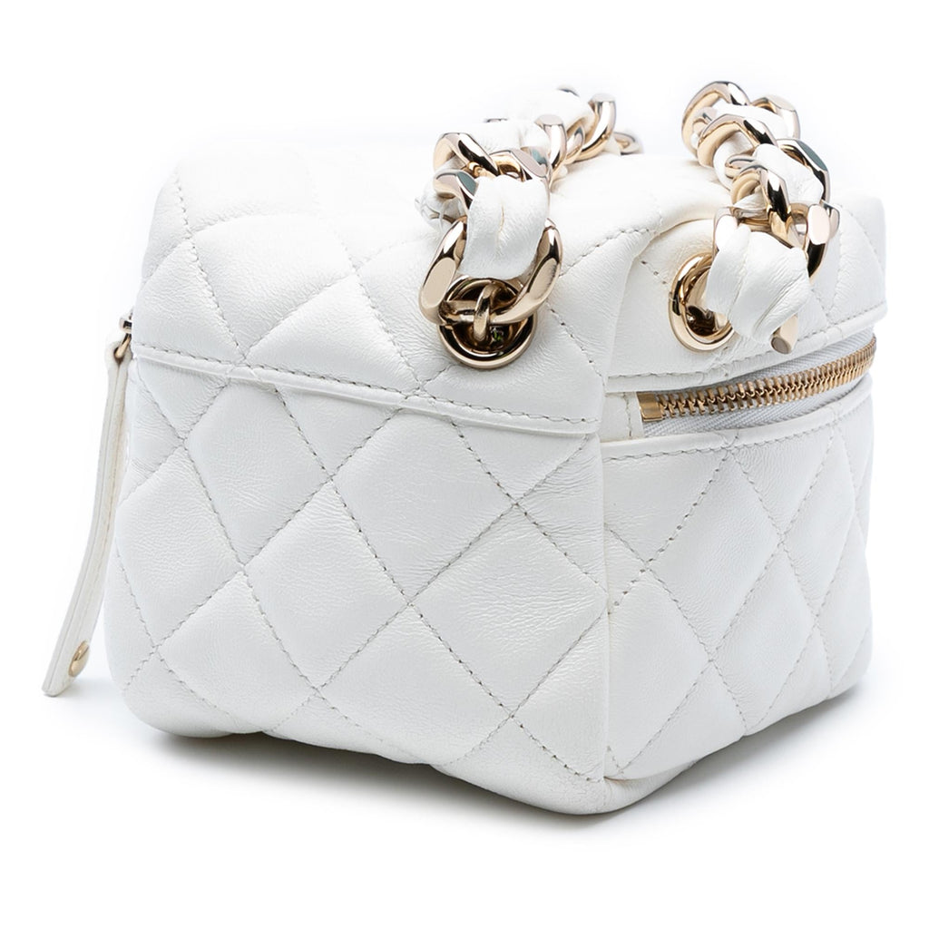 Chanel Quilted Lambskin Cube Chain Wristlet Case