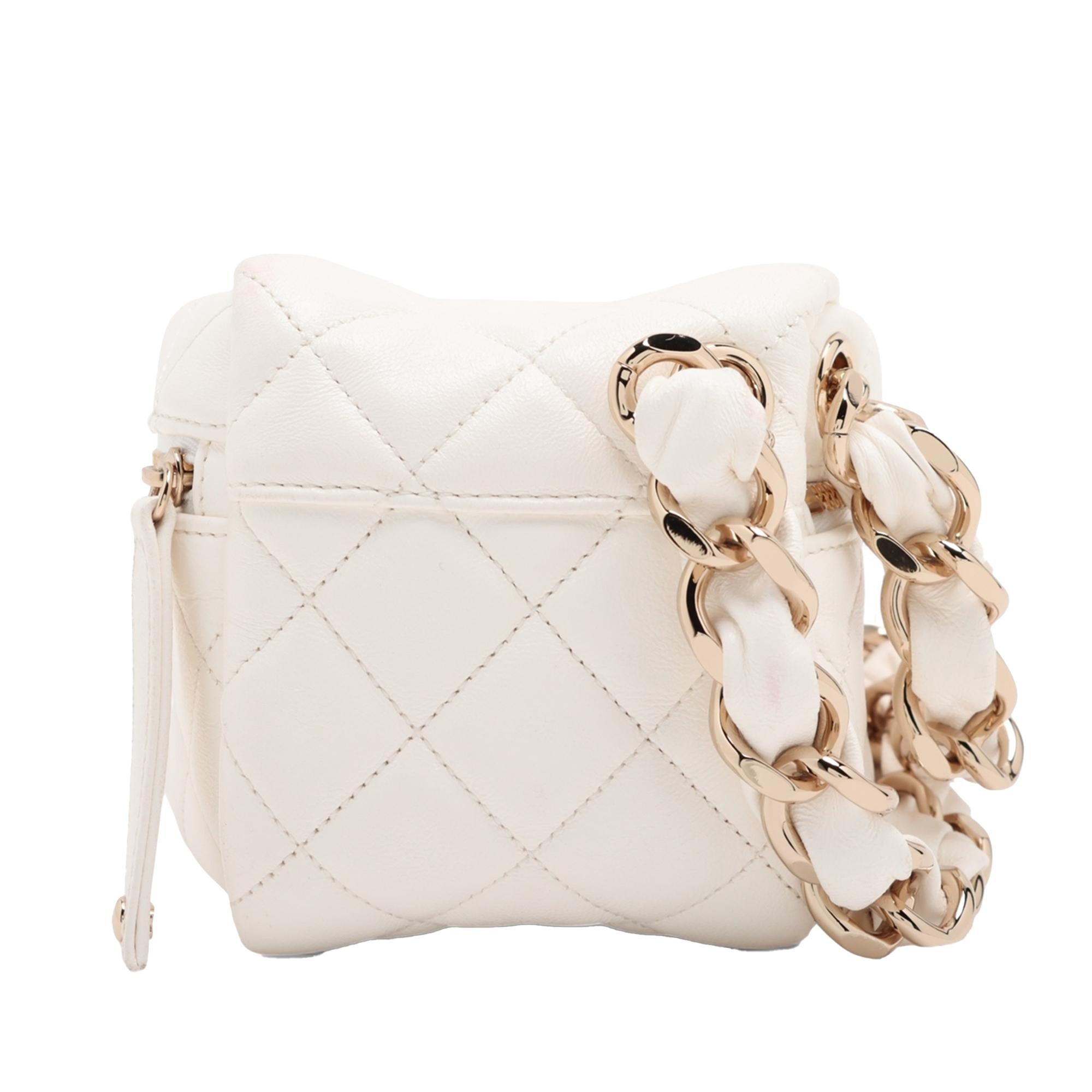 Chanel Quilted Lambskin Cube Chain Wristlet Case