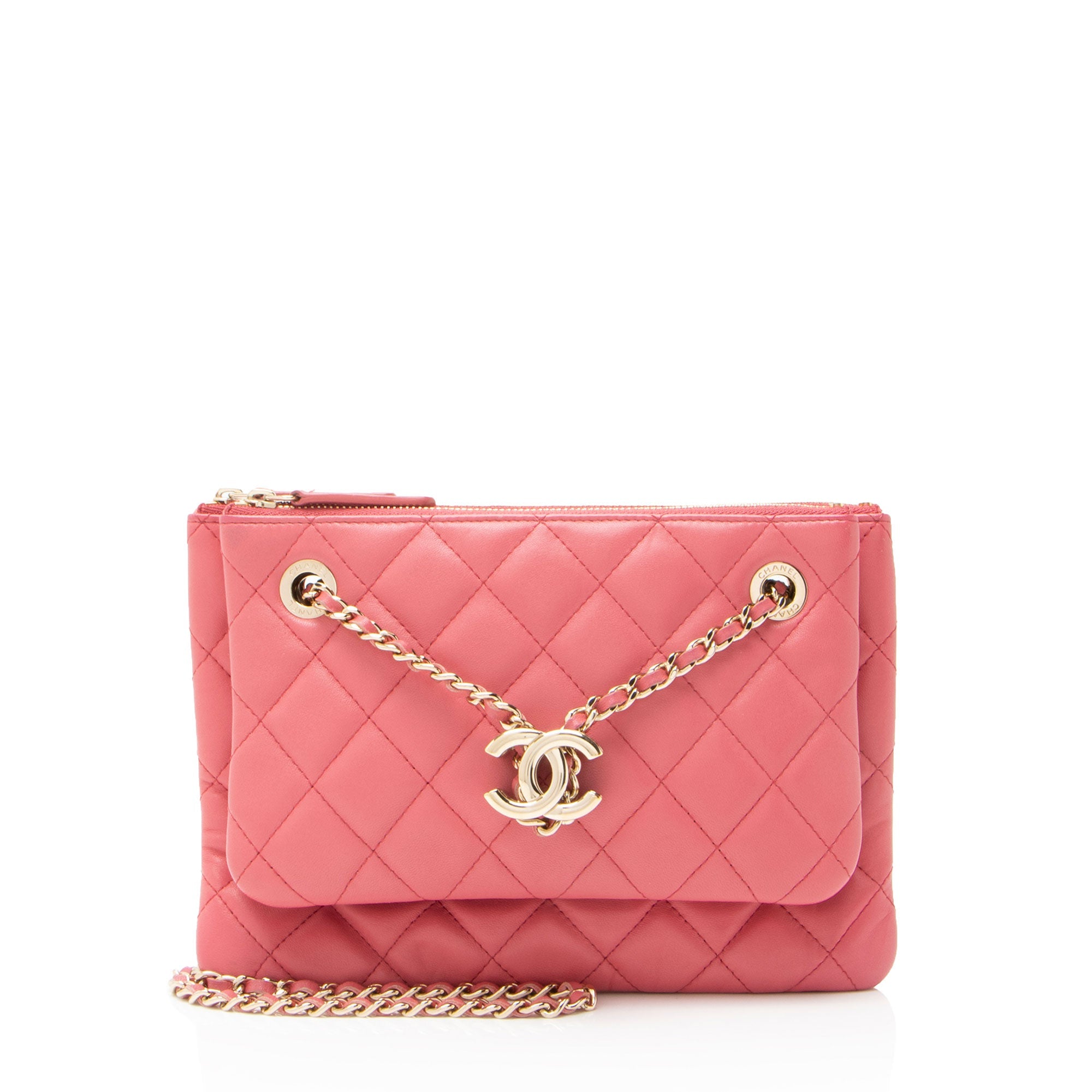 Chanel Quilted Lambskin Double Case with Chain