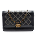 Chanel Quilted Lambskin Double Stitch Boy Wallet On Chain