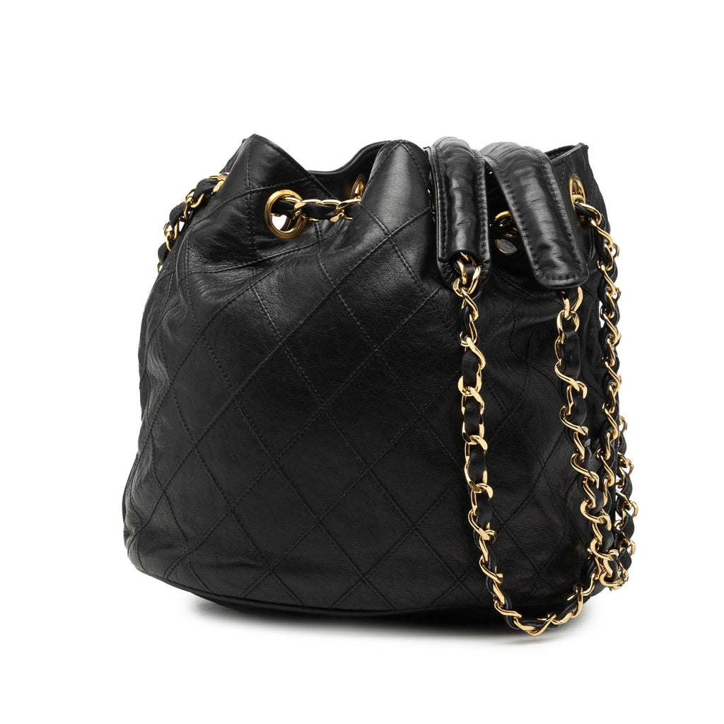Chanel Quilted Lambskin Drawstring Chain Bucket Bag