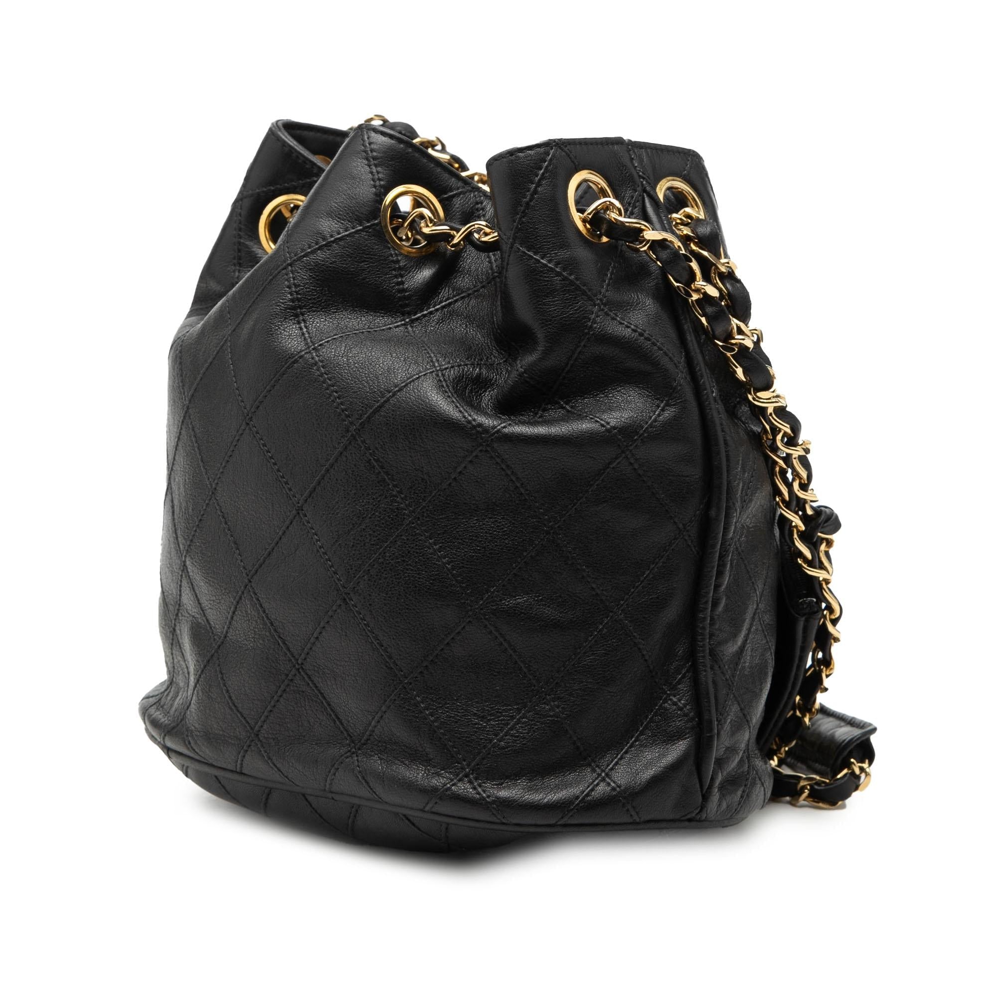 Chanel Quilted Lambskin Drawstring Chain Bucket Bag