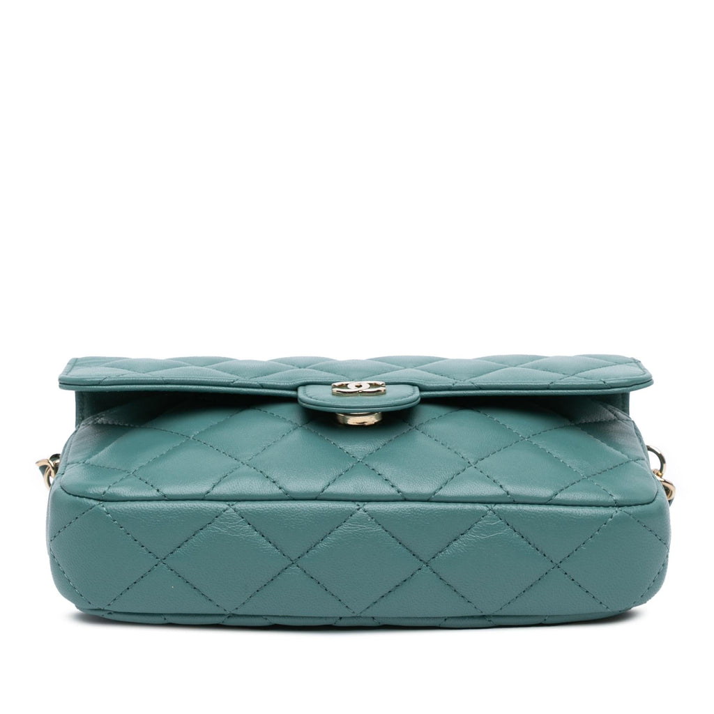 Chanel Quilted Lambskin Flap Phone Holder With Chain (SHG-LPbK3B)