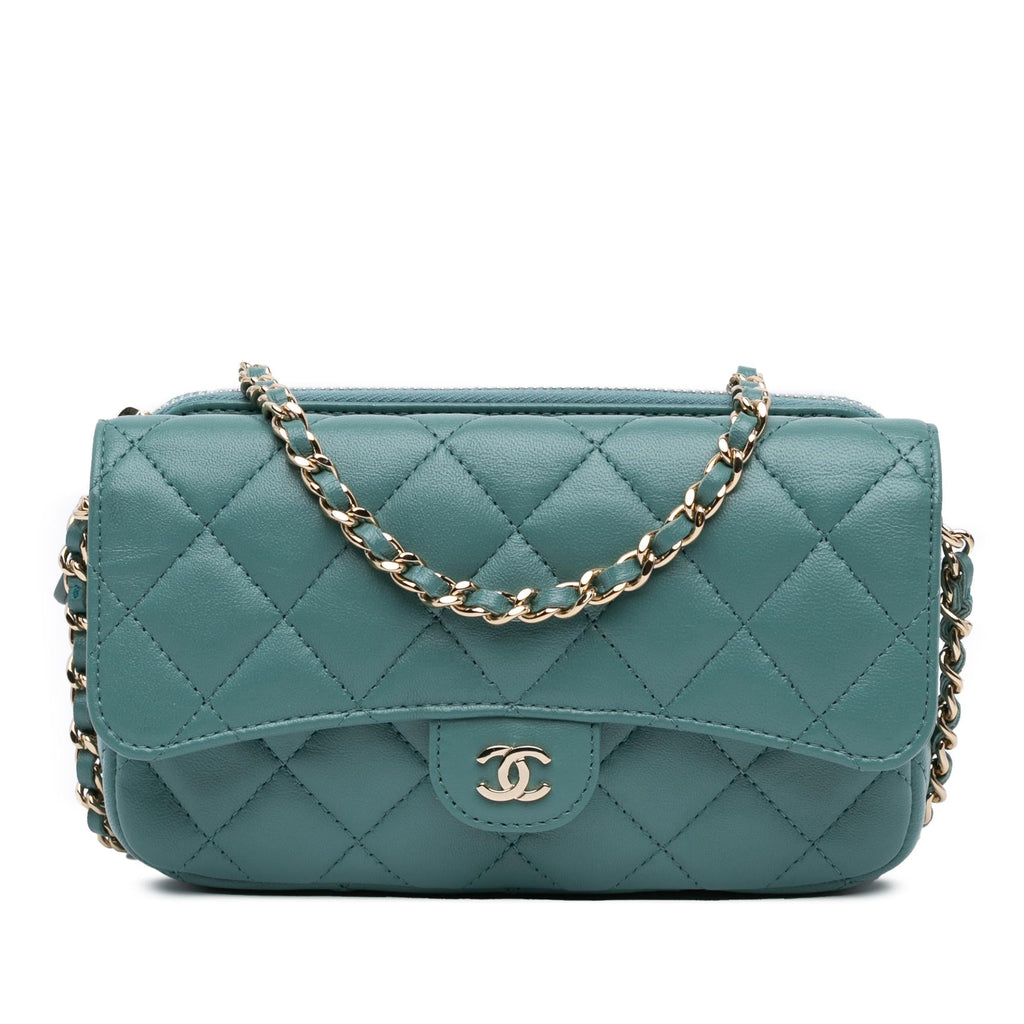 Chanel Quilted Lambskin Flap Phone Holder With Chain (SHG-LPbK3B)