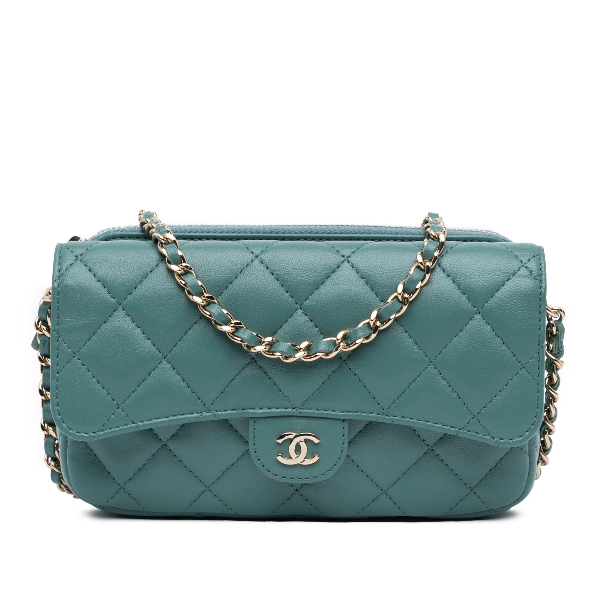 Chanel Quilted Lambskin Flap Phone Holder With Chain (SHG-LPbK3B)