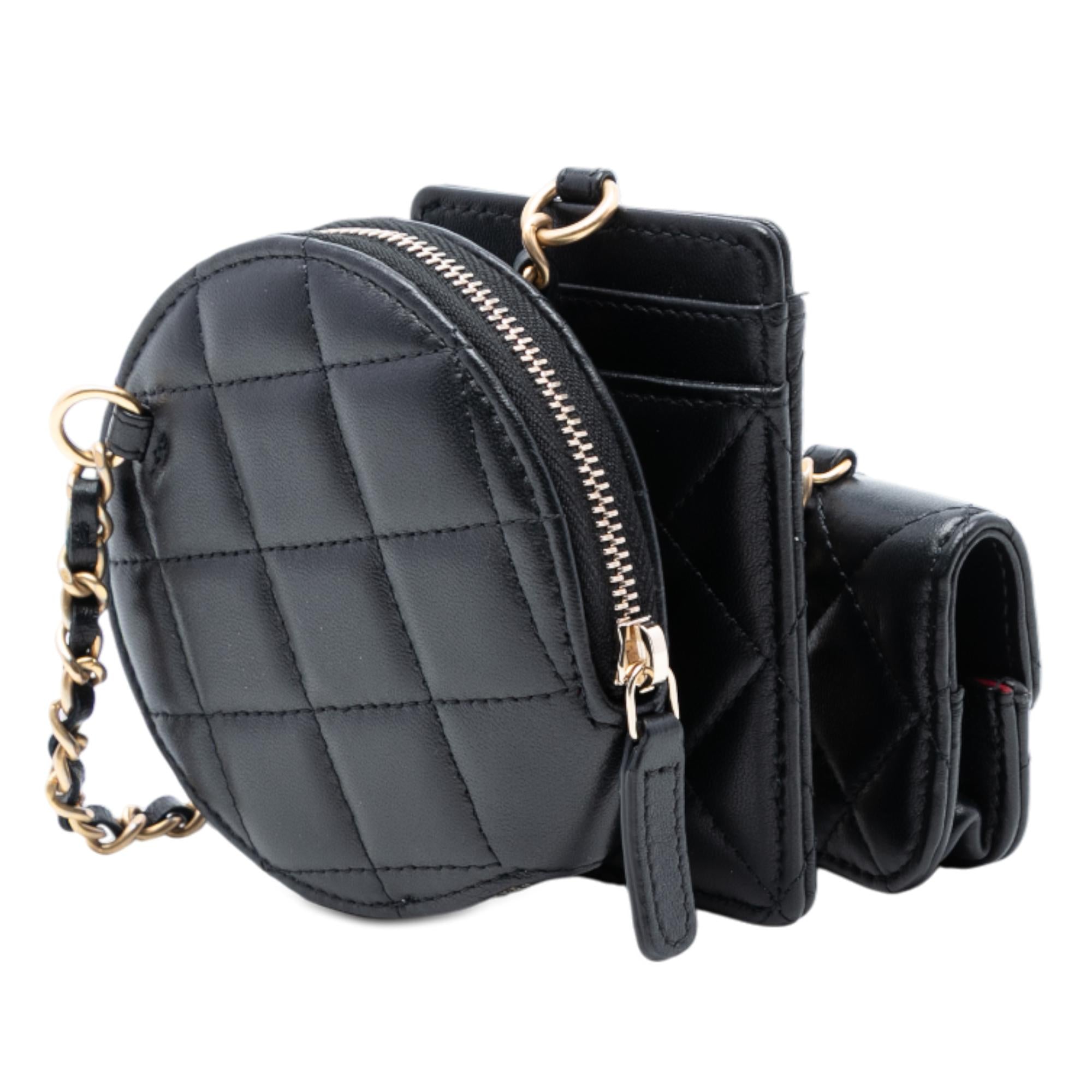 Chanel Quilted Lambskin Pearl Crown CC Wristlet Multi Pouches
