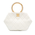 Chanel Quilted Lambskin Pearl Crown Handle Clutch Bag
