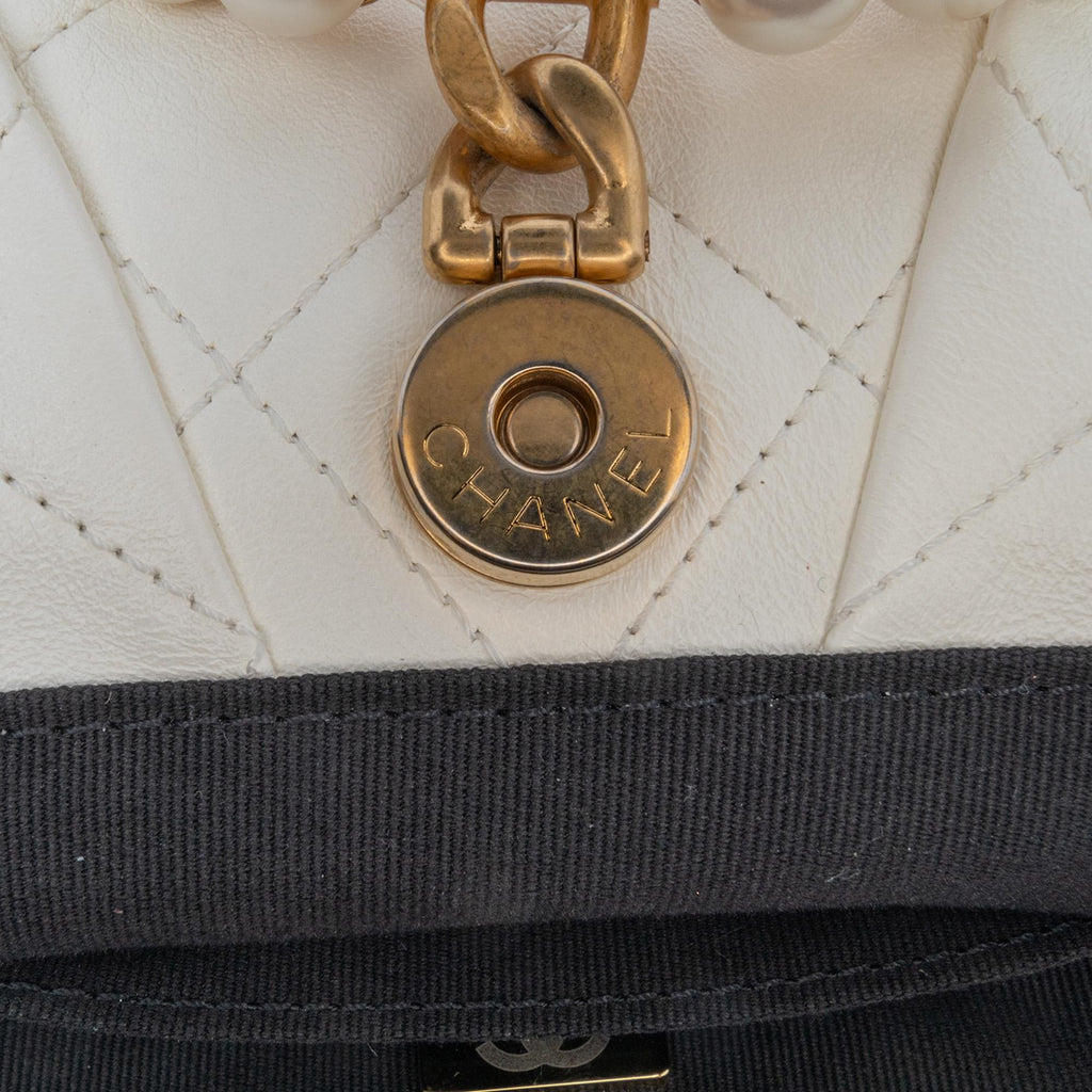 Chanel Quilted Lambskin Pearl Crown Handle Clutch Bag