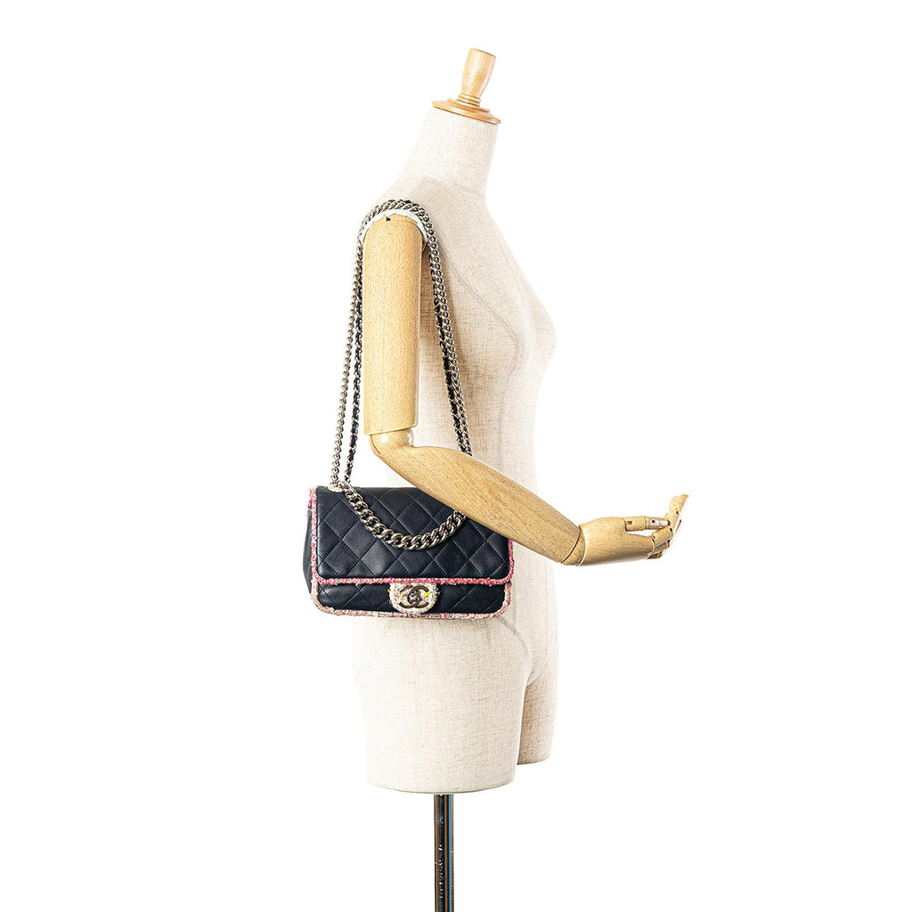 Chanel Quilted Lambskin and Tweed Elegant Trim Flap