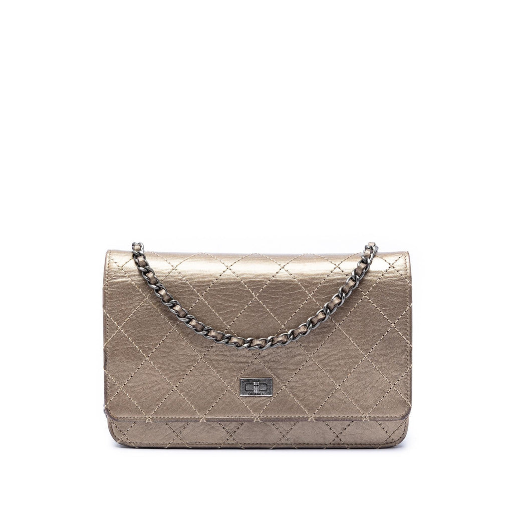 Chanel Quilted Metallic Aged Calfskin Reissue 2.55 Wallet on Chain