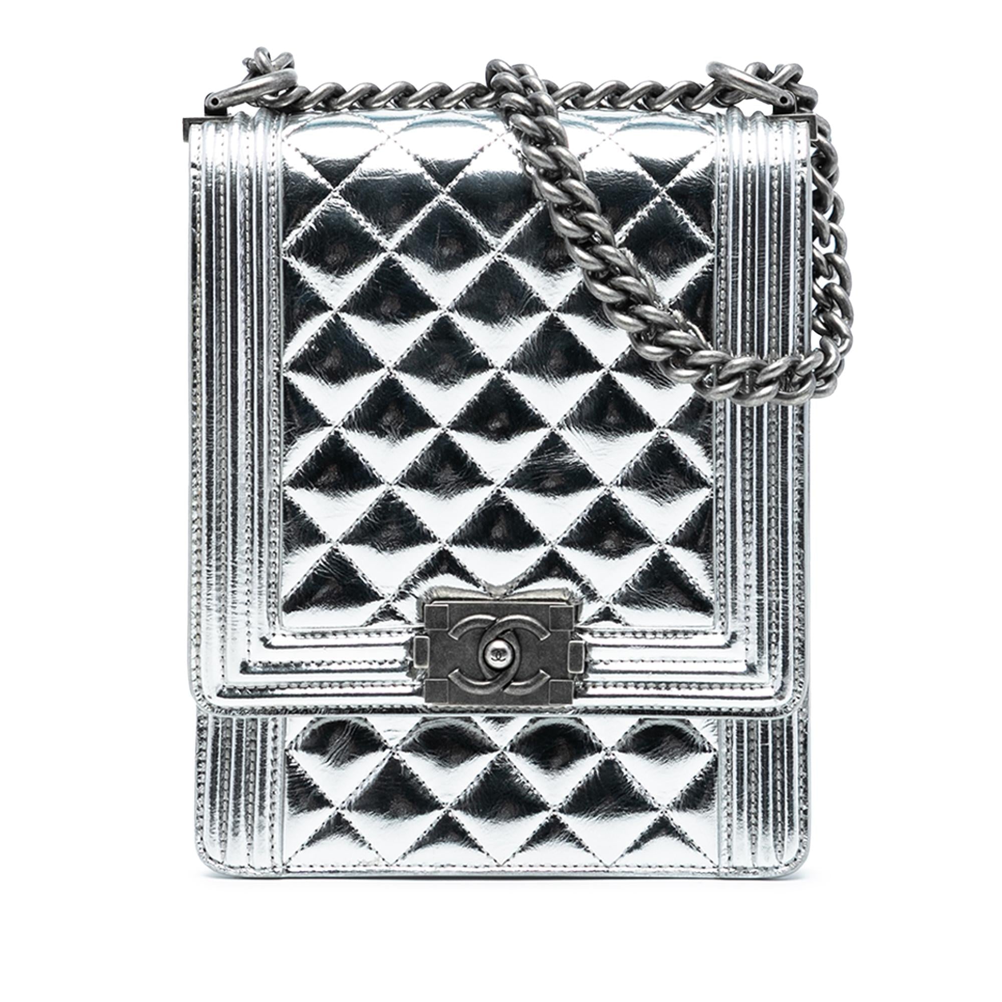 Chanel Quilted Metallic Calfskin North South Boy Flap