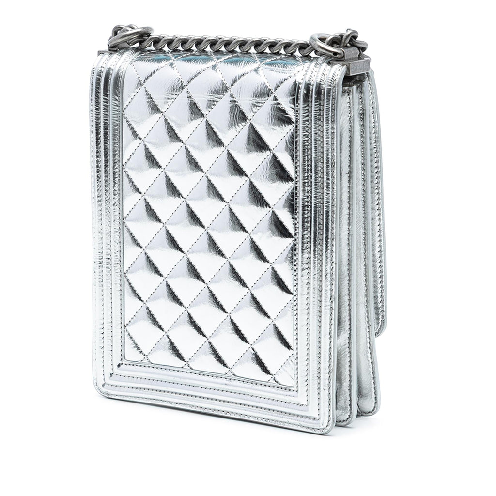 Chanel Quilted Metallic Calfskin North South Boy Flap
