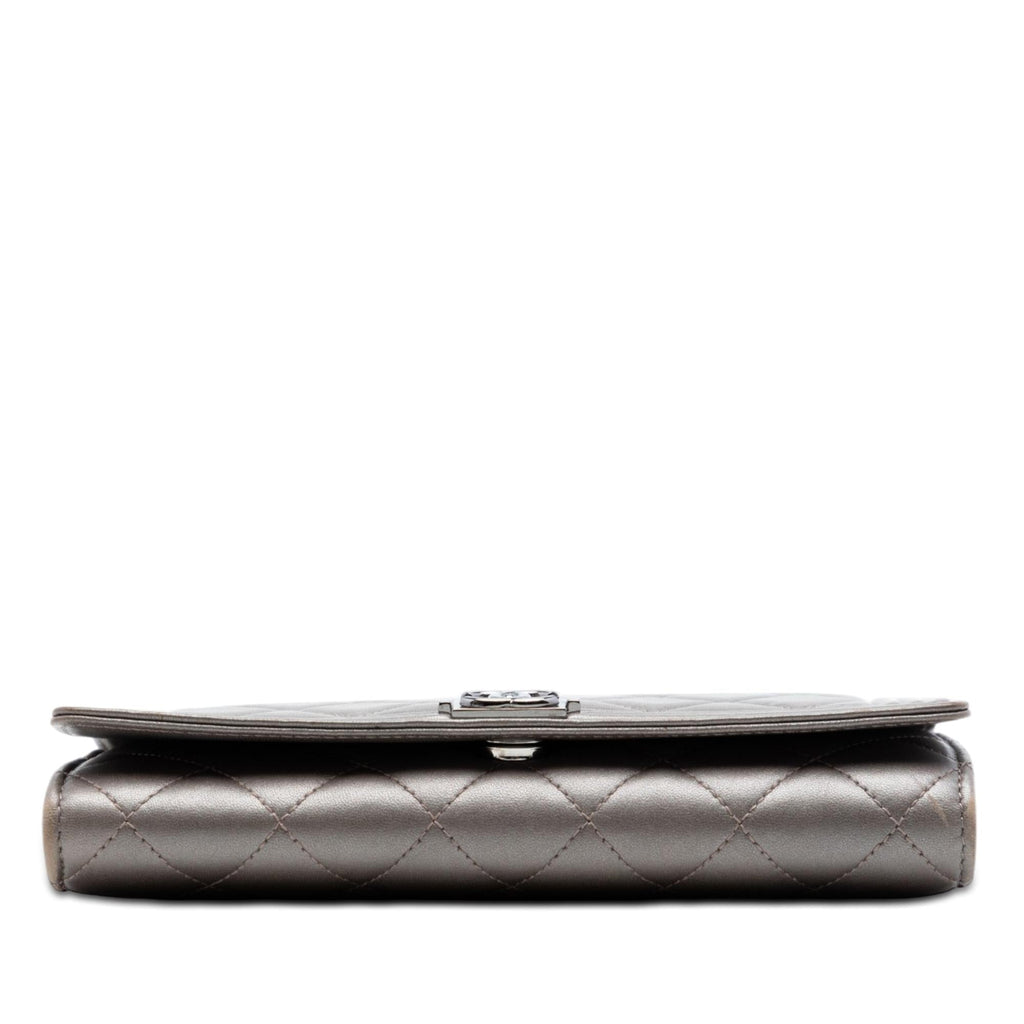 Chanel Quilted Metallic Lambskin Boy Clutch On Chain
