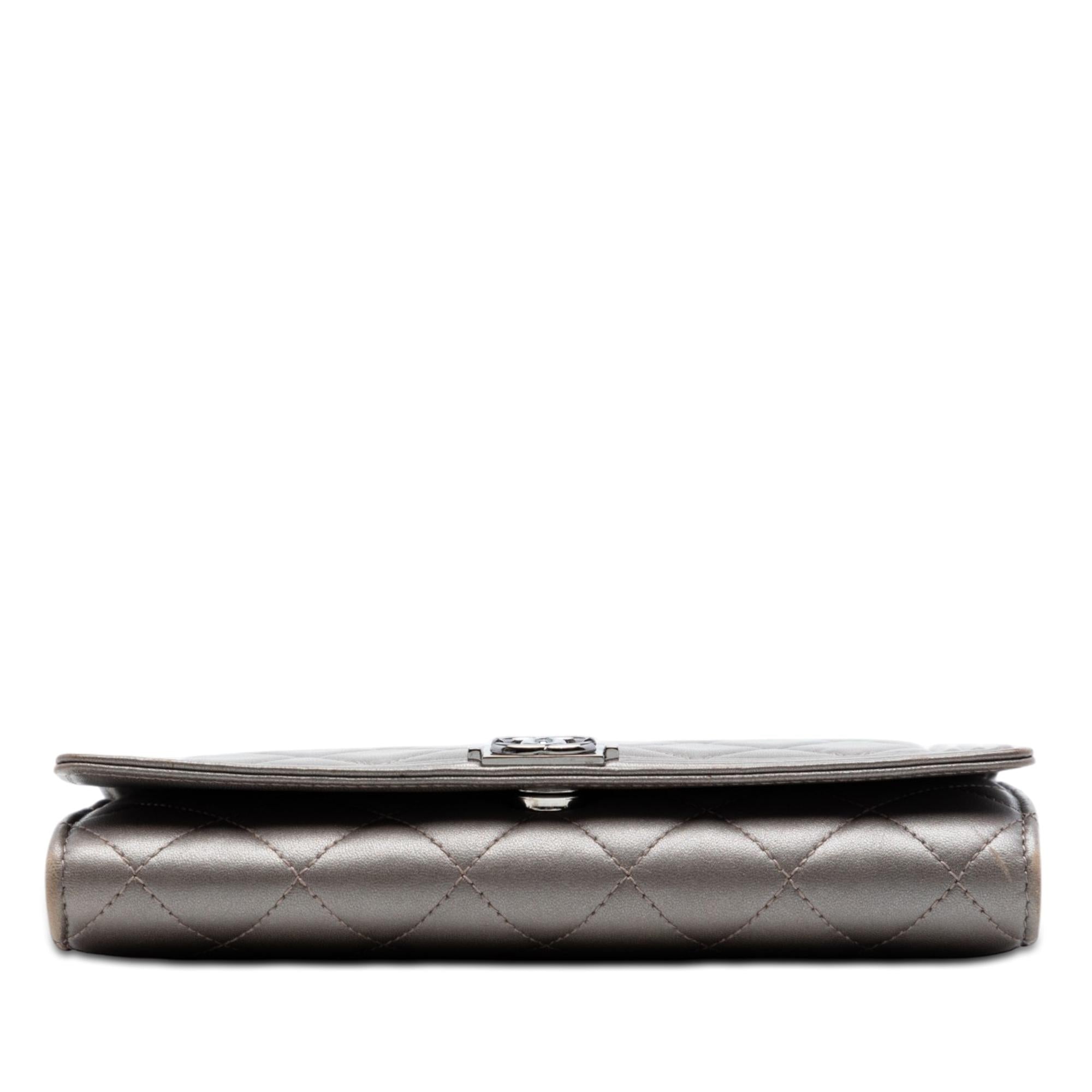 Chanel Quilted Metallic Lambskin Boy Clutch On Chain