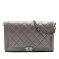 Chanel Quilted Metallic Lambskin Boy Clutch On Chain