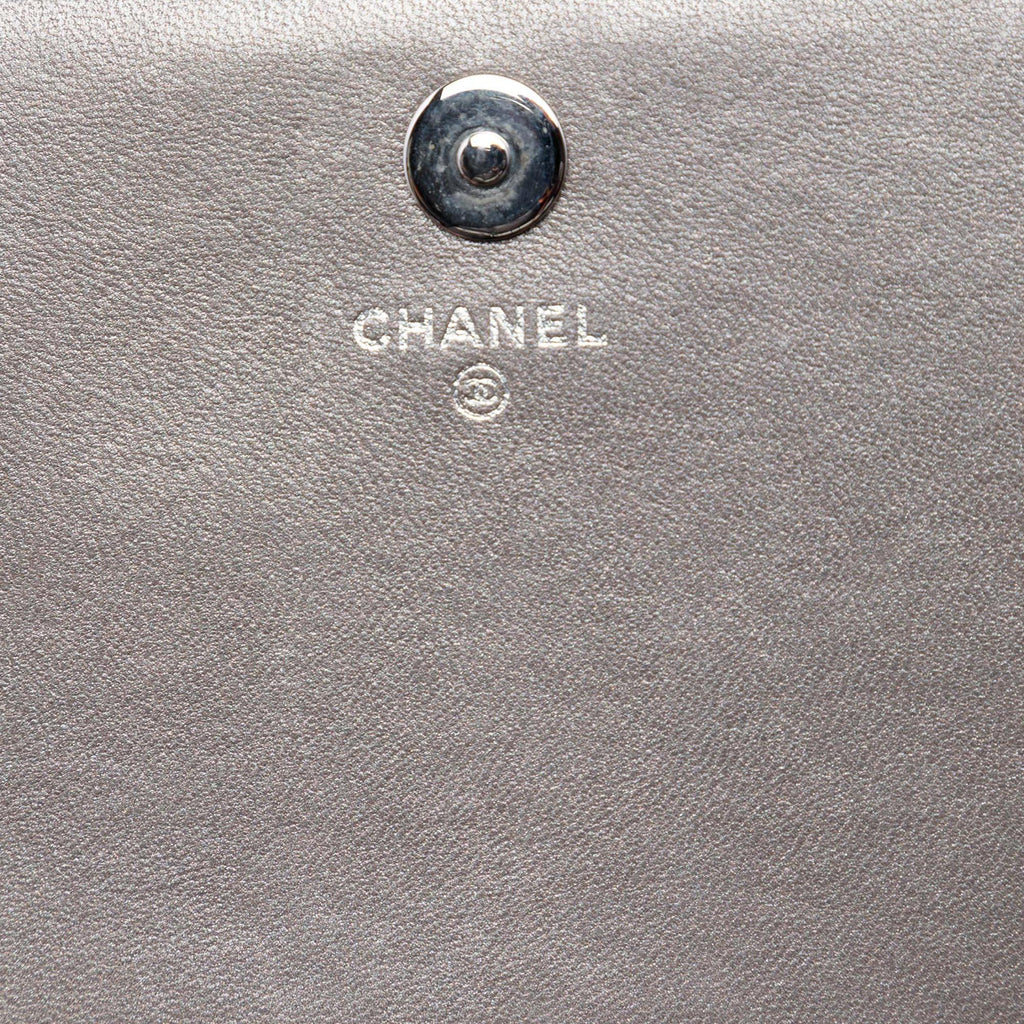 Chanel Quilted Metallic Lambskin Boy Clutch On Chain