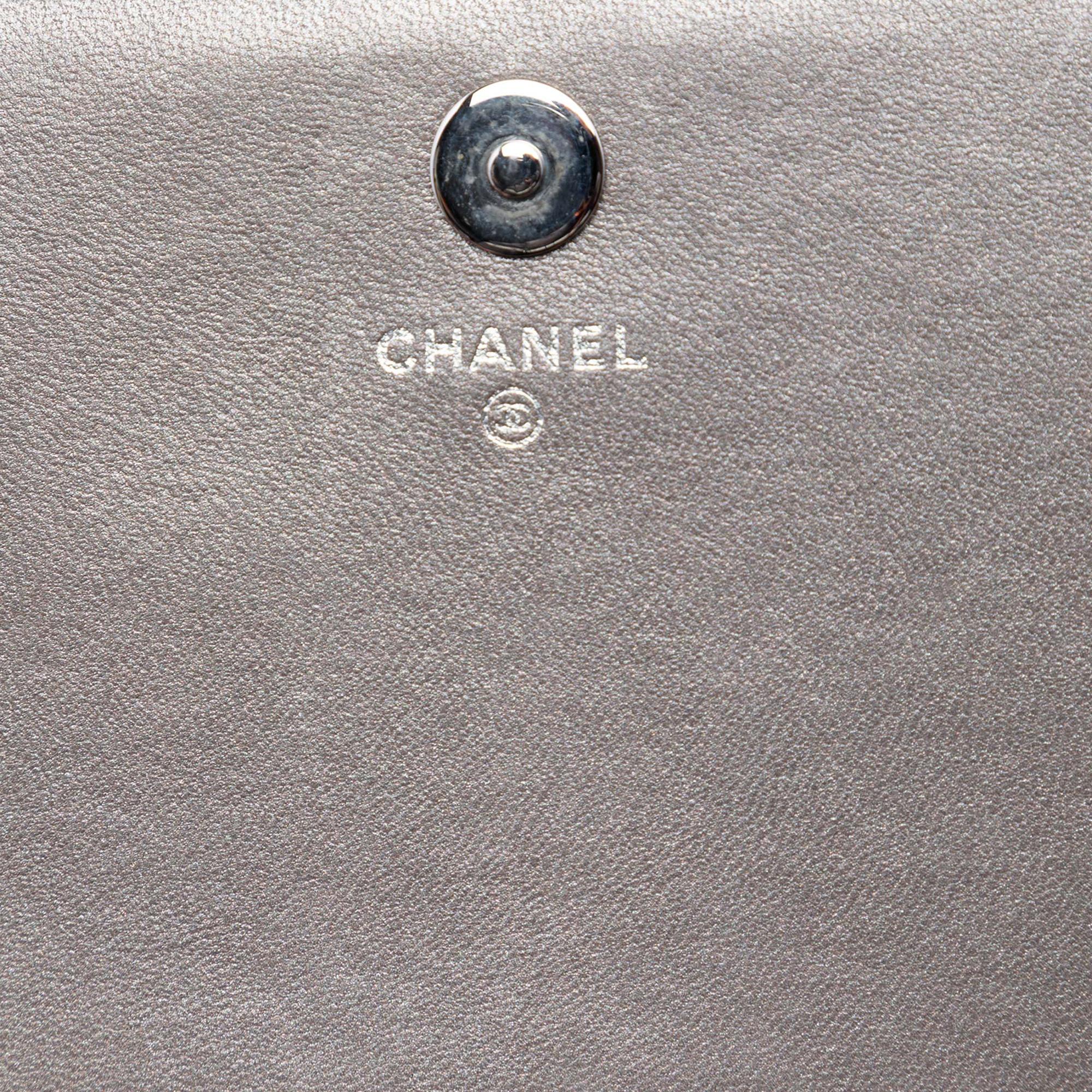 Chanel Quilted Metallic Lambskin Boy Clutch On Chain