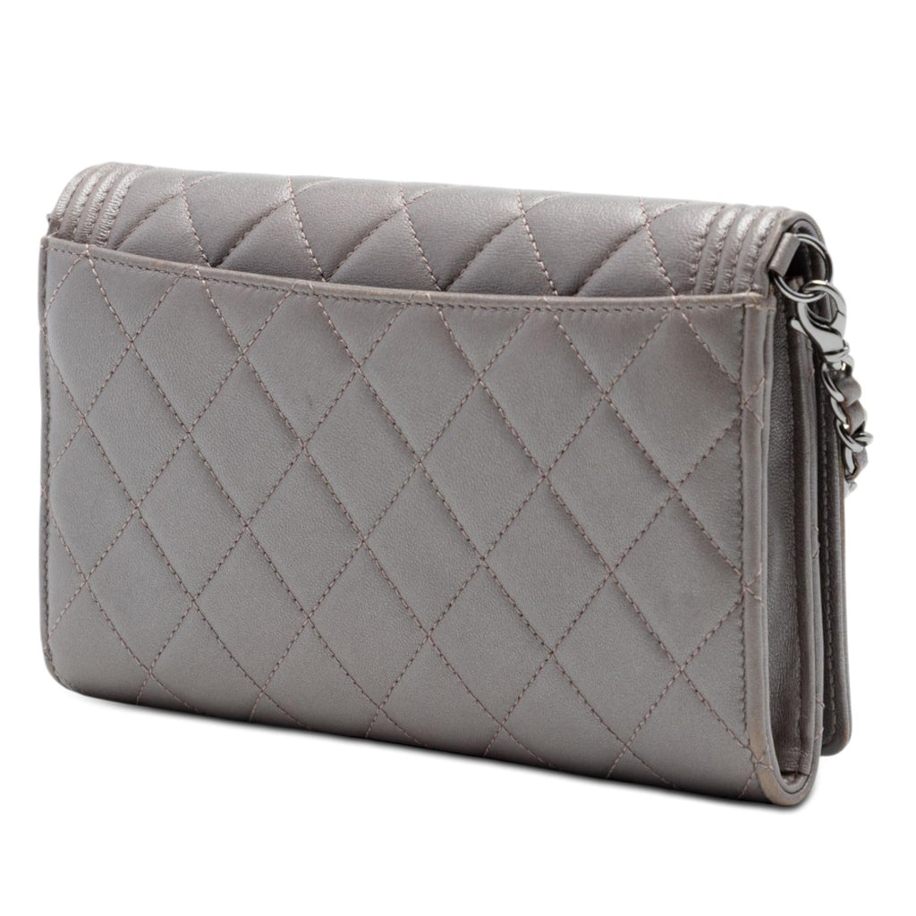 Chanel Quilted Metallic Lambskin Boy Clutch On Chain