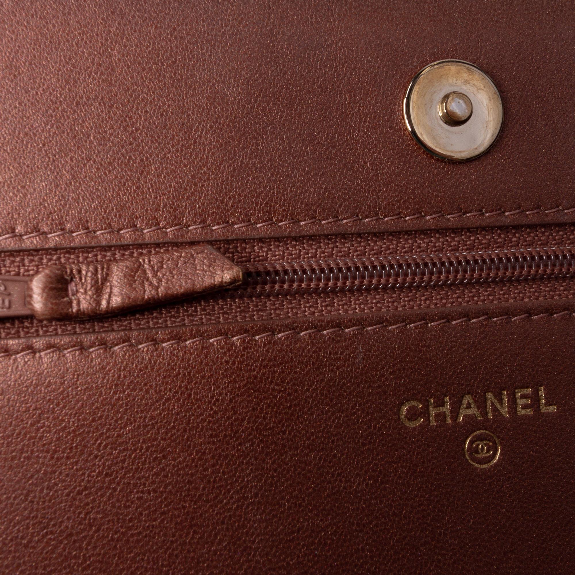 Chanel Quilted Metallic Lambskin Enamel CC Wallet On Chain
