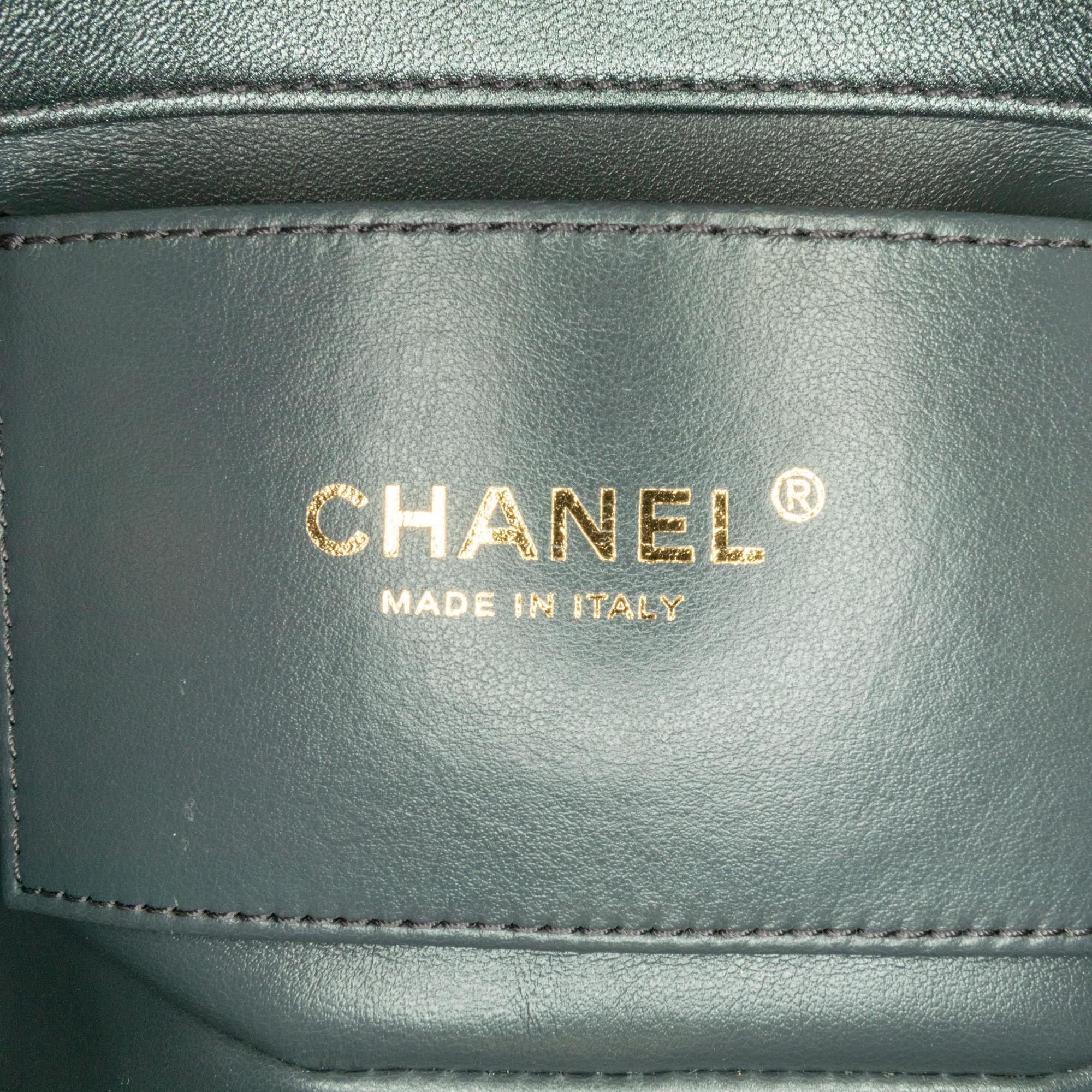 Chanel Quilted Metallic Lambskin Logo Charm Chain Flap (SHG-tizGCB)