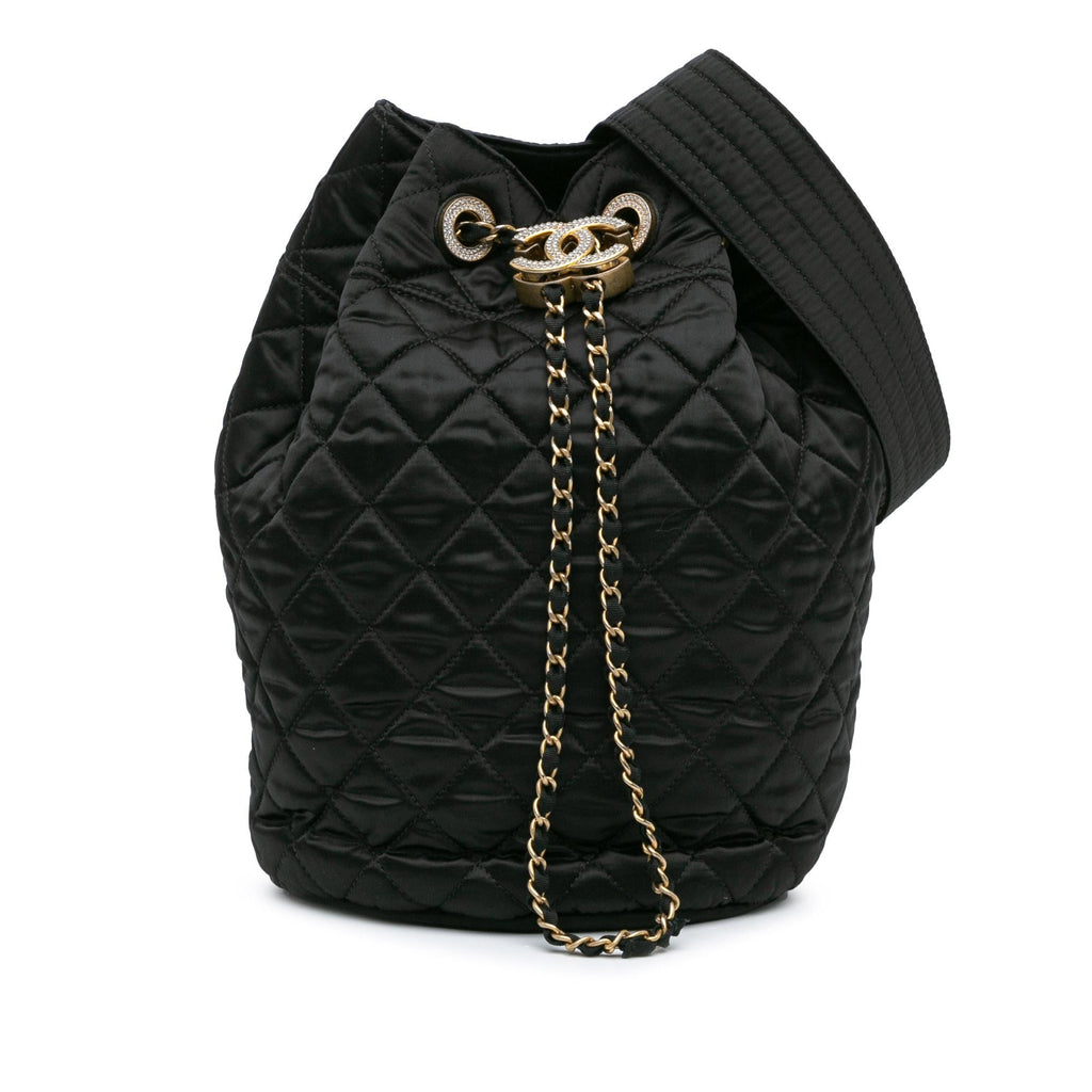 Chanel Quilted Nylon Crystal CC Drawstring Sling Bag