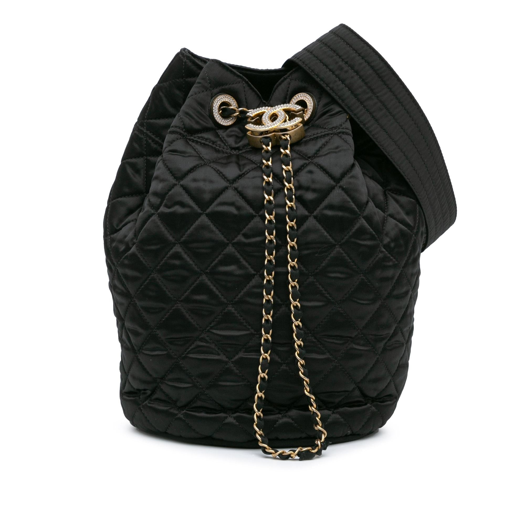 Chanel Quilted Nylon Crystal CC Drawstring Sling Bag